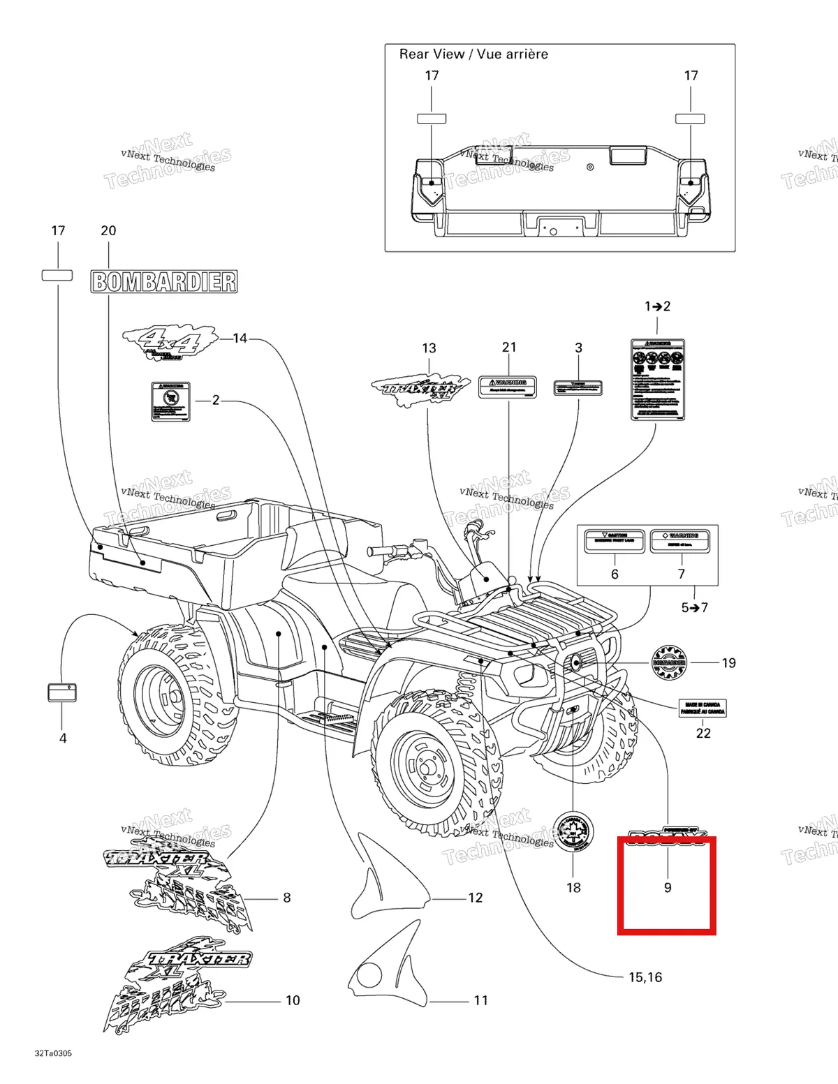 Деталь 704900063 на схеме узла 2003 Can-Am Traxter XL, 7565 Decals