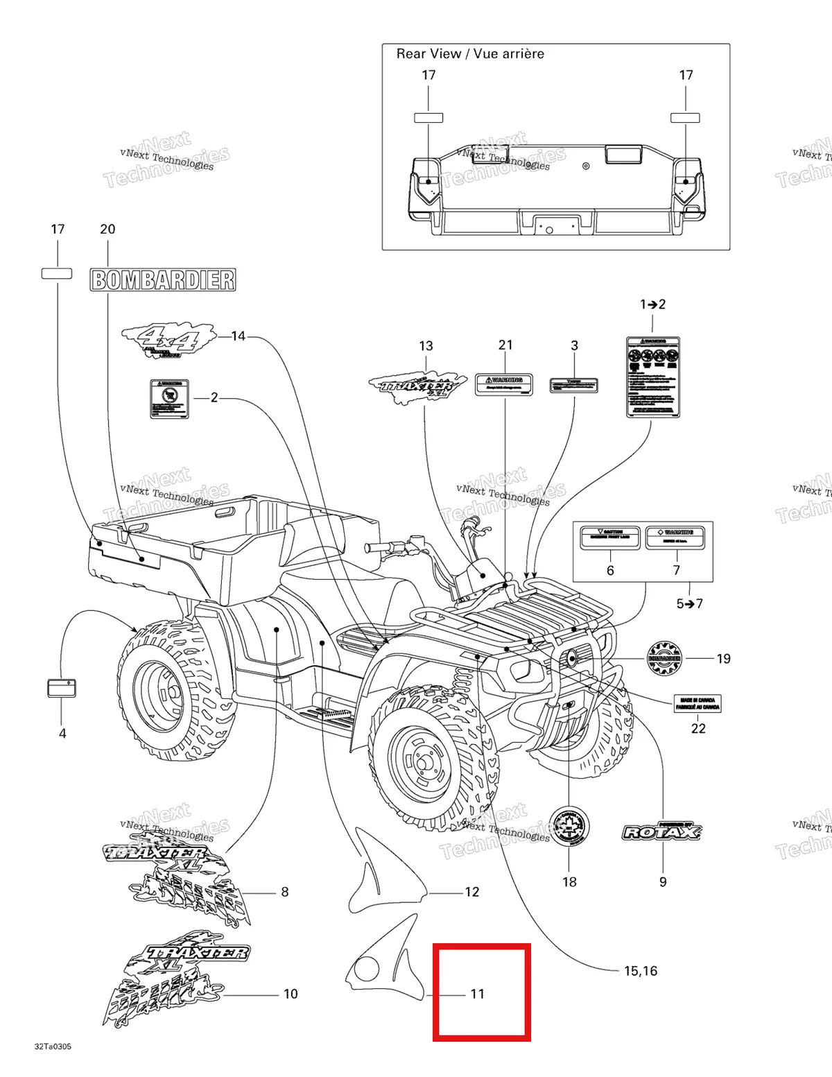 Деталь 704900065 на схеме узла 2003 Can-Am Traxter XL, 7565 Decals