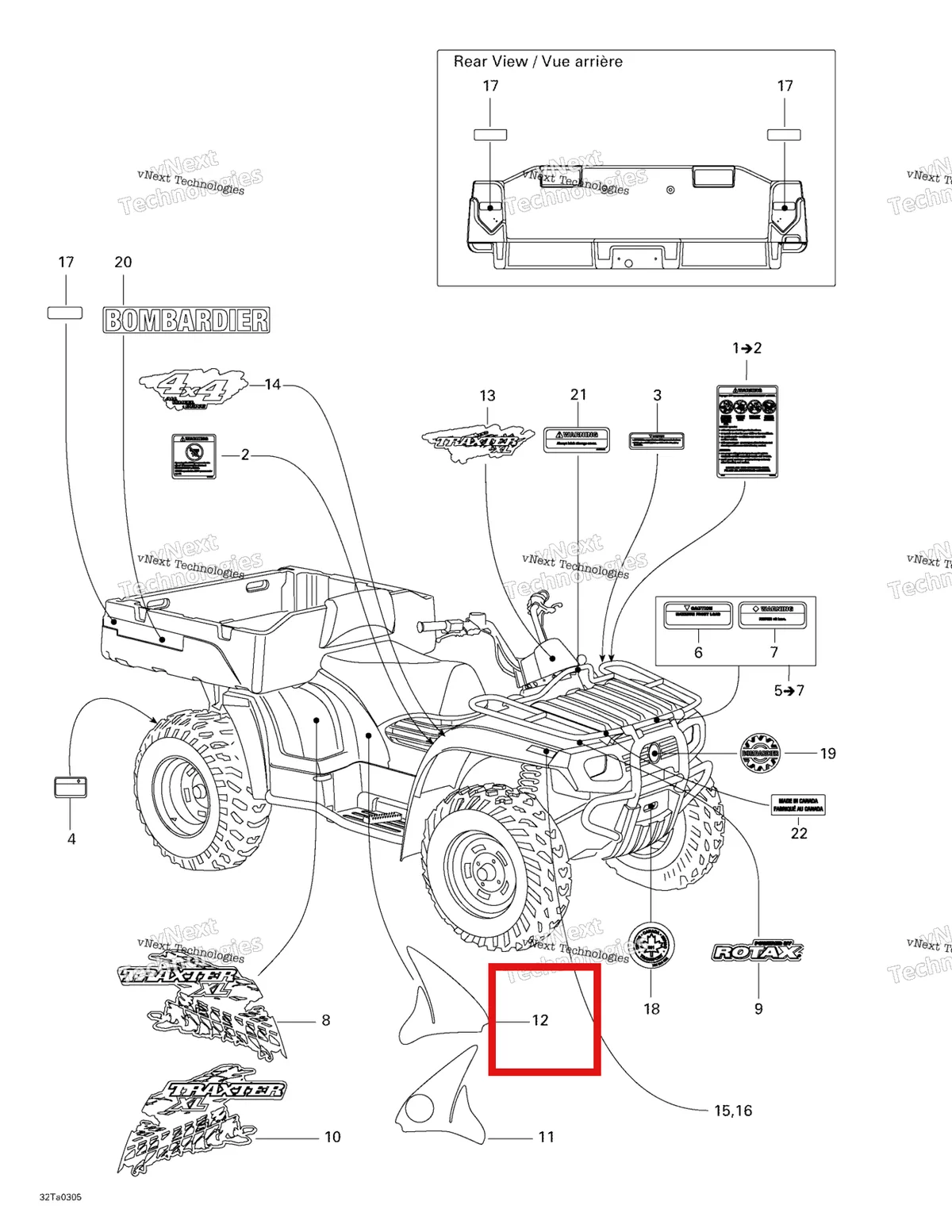 Деталь 704900066 на схеме узла 2003 Can-Am Traxter XL, 7565 Decals
