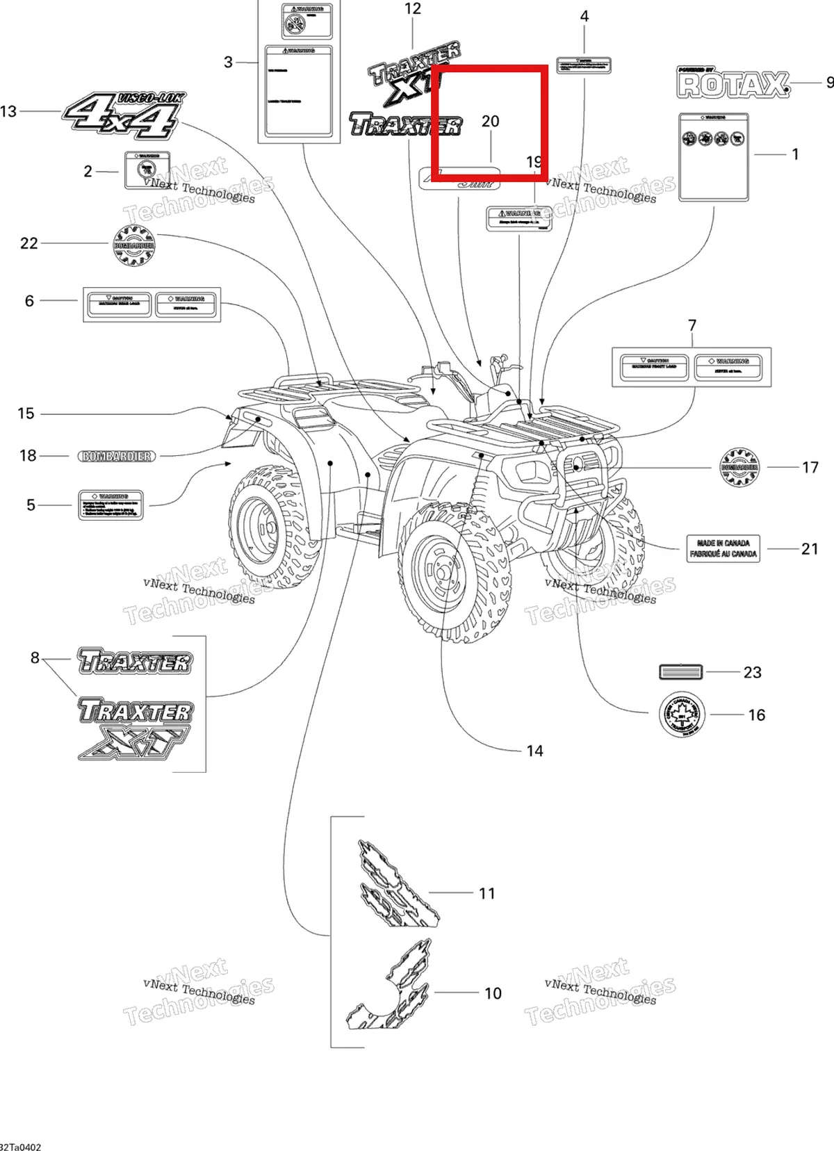 Деталь 704900069 на схеме узла 2004 Can-Am Traxter Auto Std & XT Decals