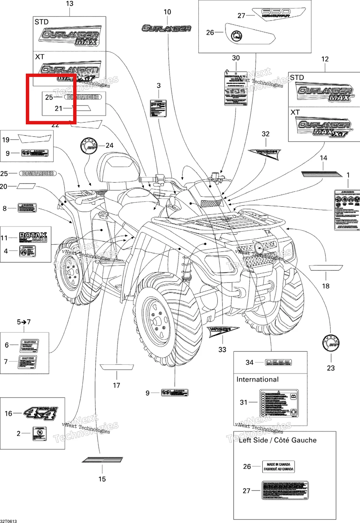 Деталь 704900076 на схеме узла 2006 Can-Am Outlander MAX 650 STD 4 X 4 Decals Max Std