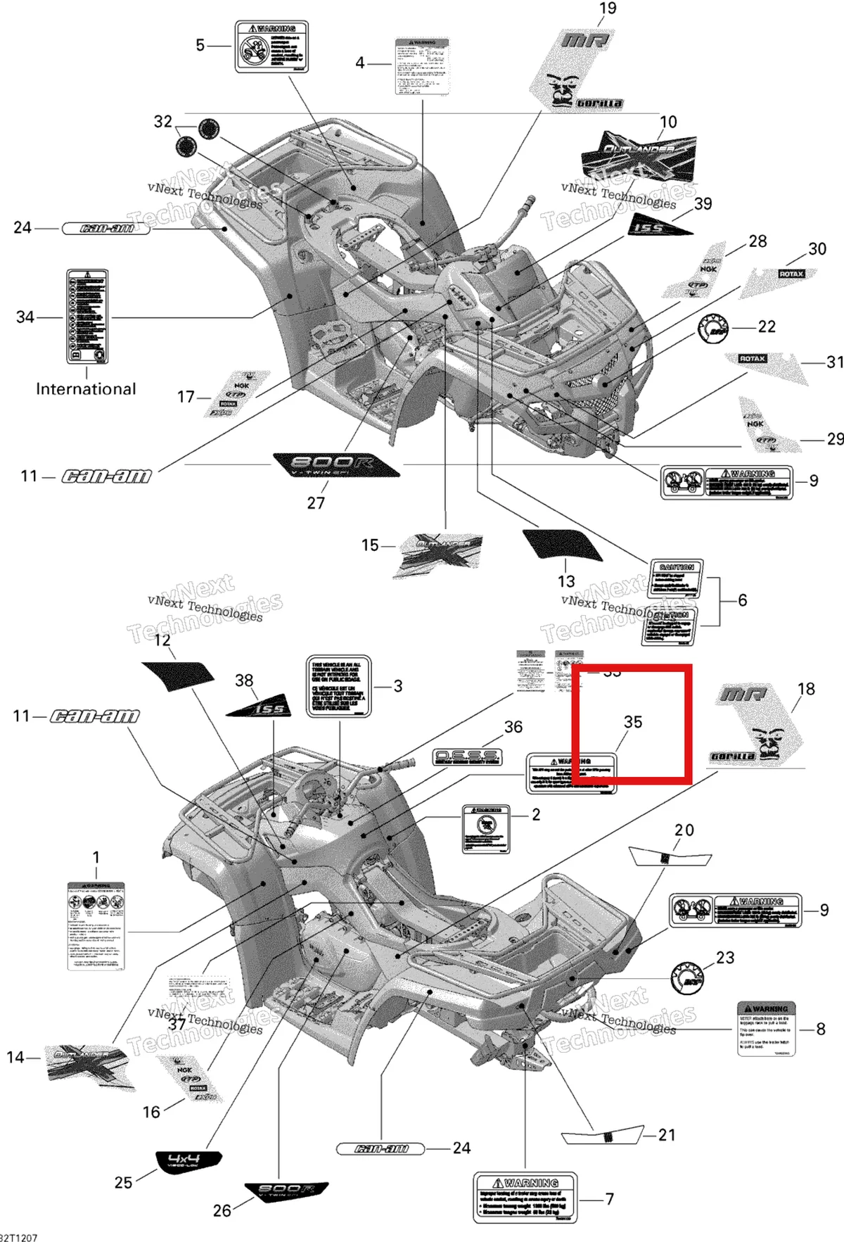 Деталь 704900089 на схеме узла 2012 Can-Am Outlander 800REFI Xmr Decals