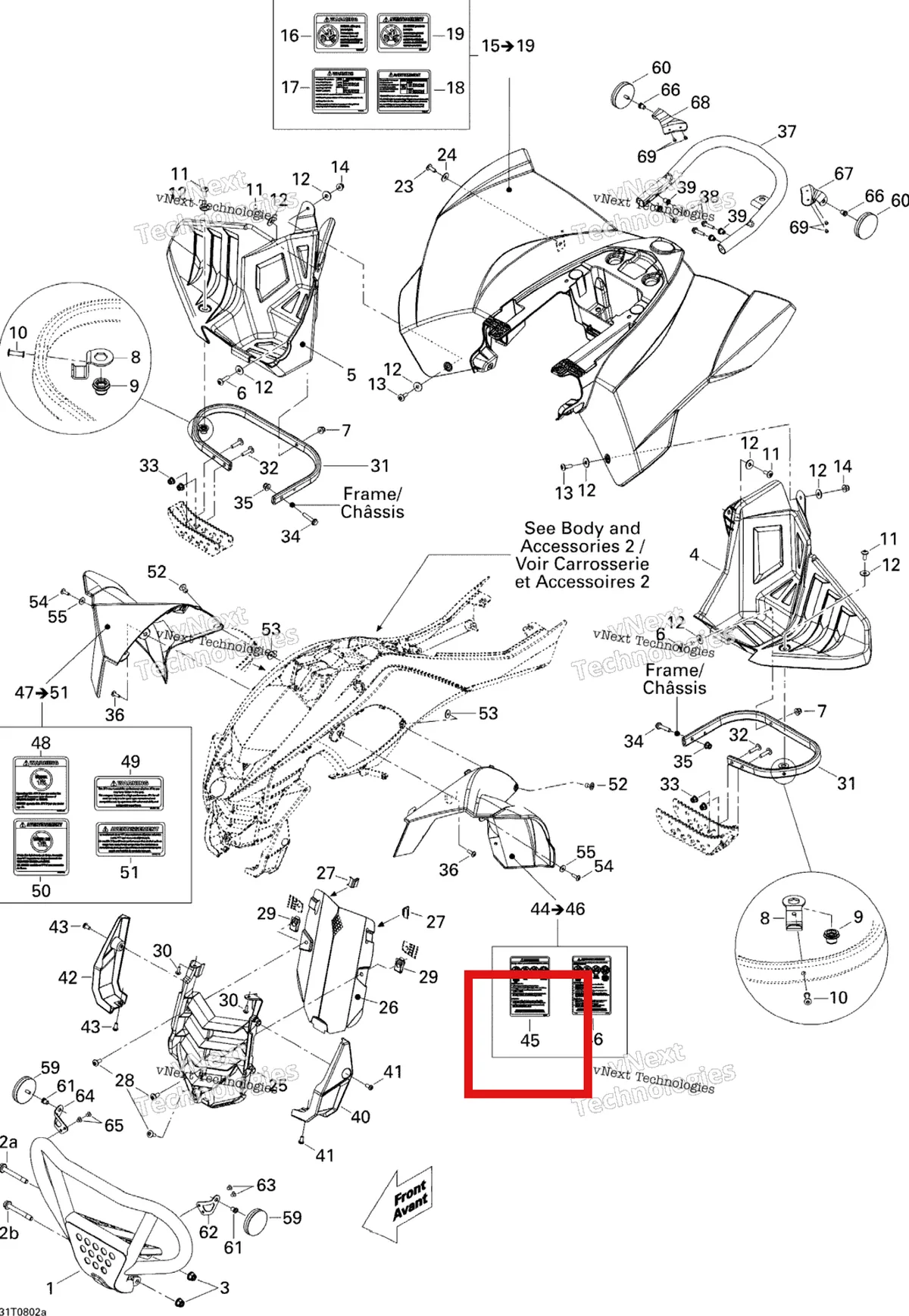Деталь 704900112 (Предупреждающая наклейка DEATH и INJURIES English Version Can-Am Outlander 650 XT (2008) (704900112)) на схеме узла 2008 Can-Am DS 450 X Body And Accessories 1