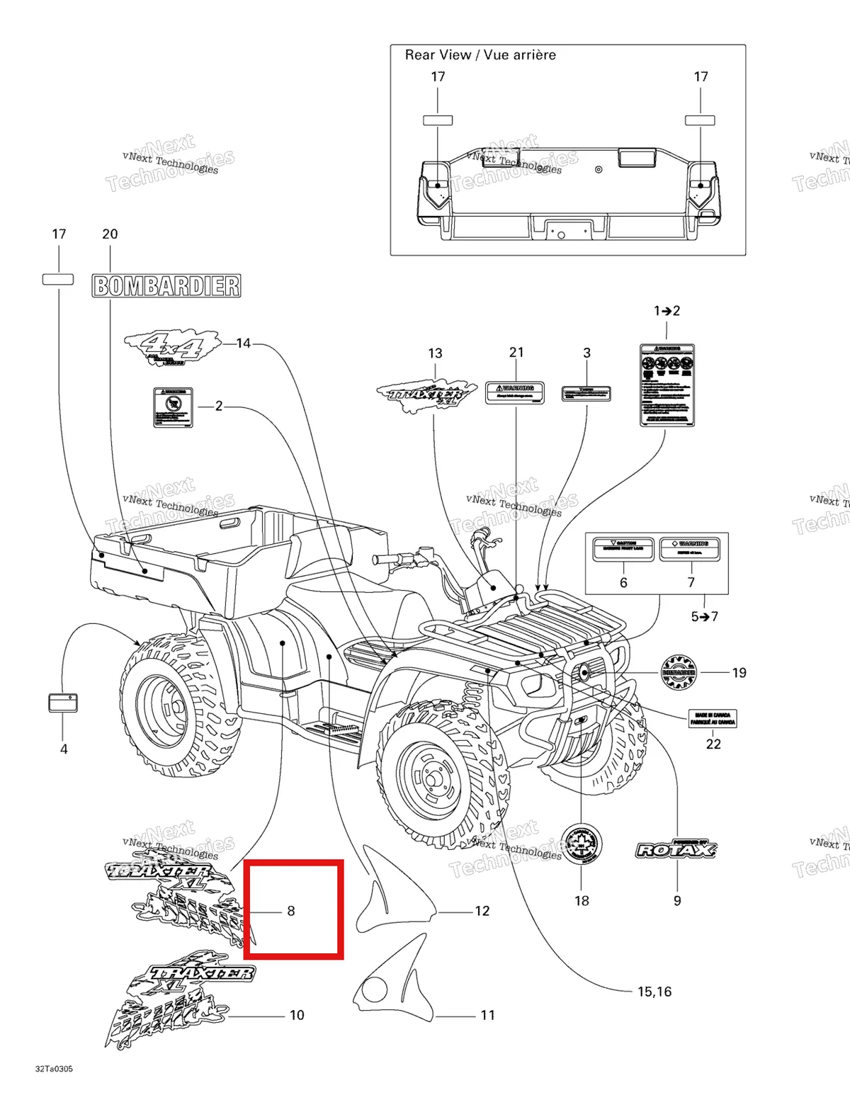 Деталь 704900115 на схеме узла 2003 Can-Am Traxter XL, 7565 Decals