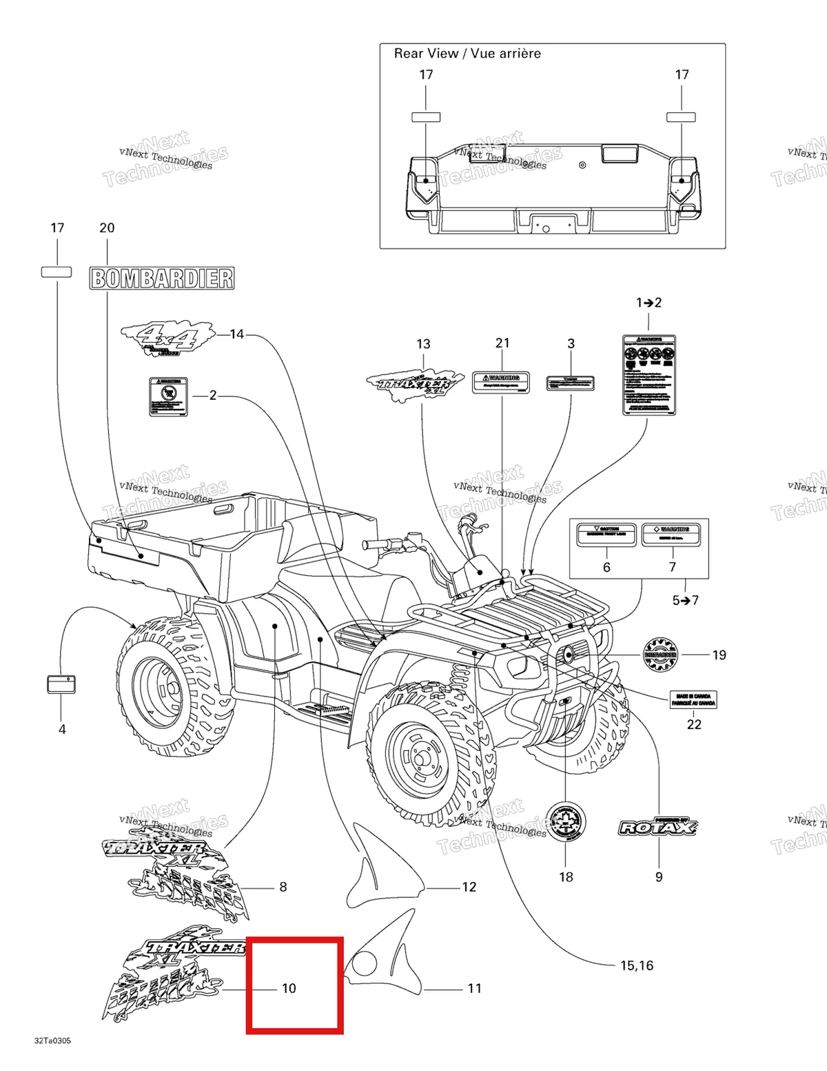 Деталь 704900123 на схеме узла 2003 Can-Am Traxter XL, 7565 Decals