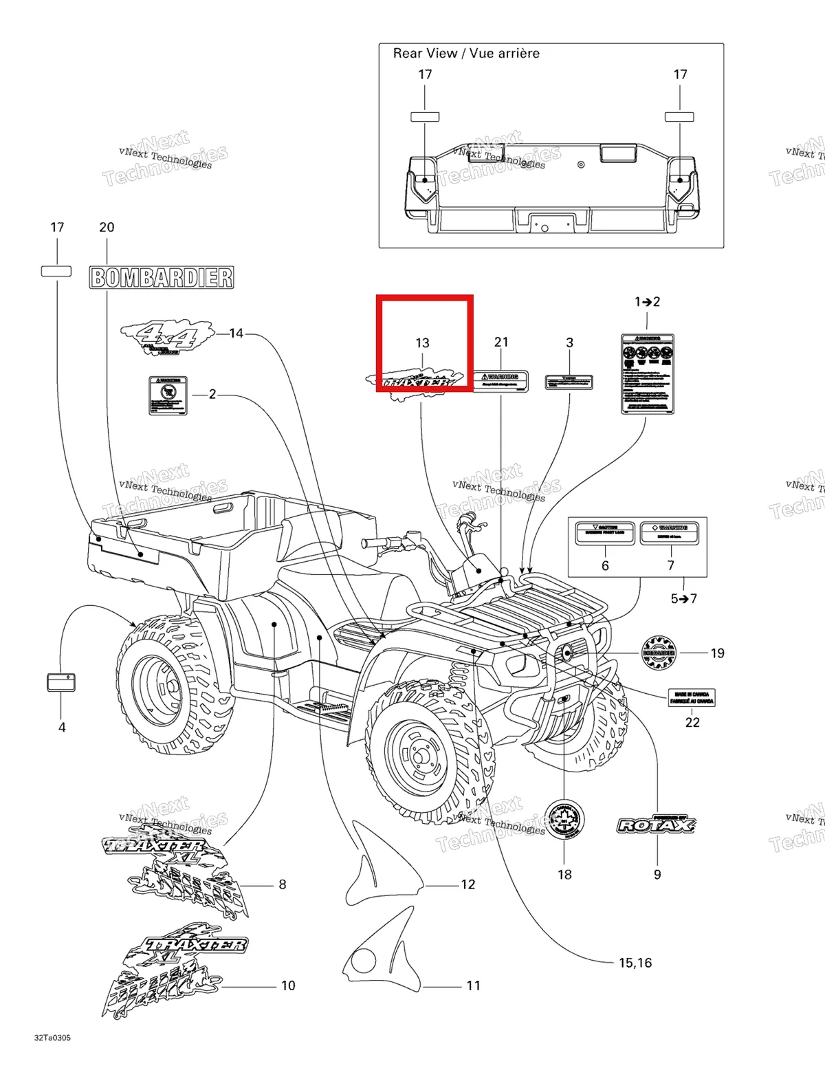 Деталь 704900126 на схеме узла 2003 Can-Am Traxter XL, 7565 Decals