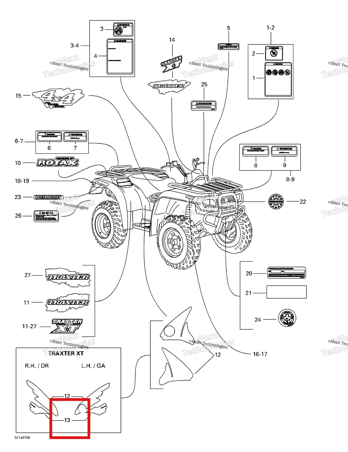Деталь 704900155 на схеме узла 2001 Can-Am Traxter XT, 7467/7468/7472/7481 Decals