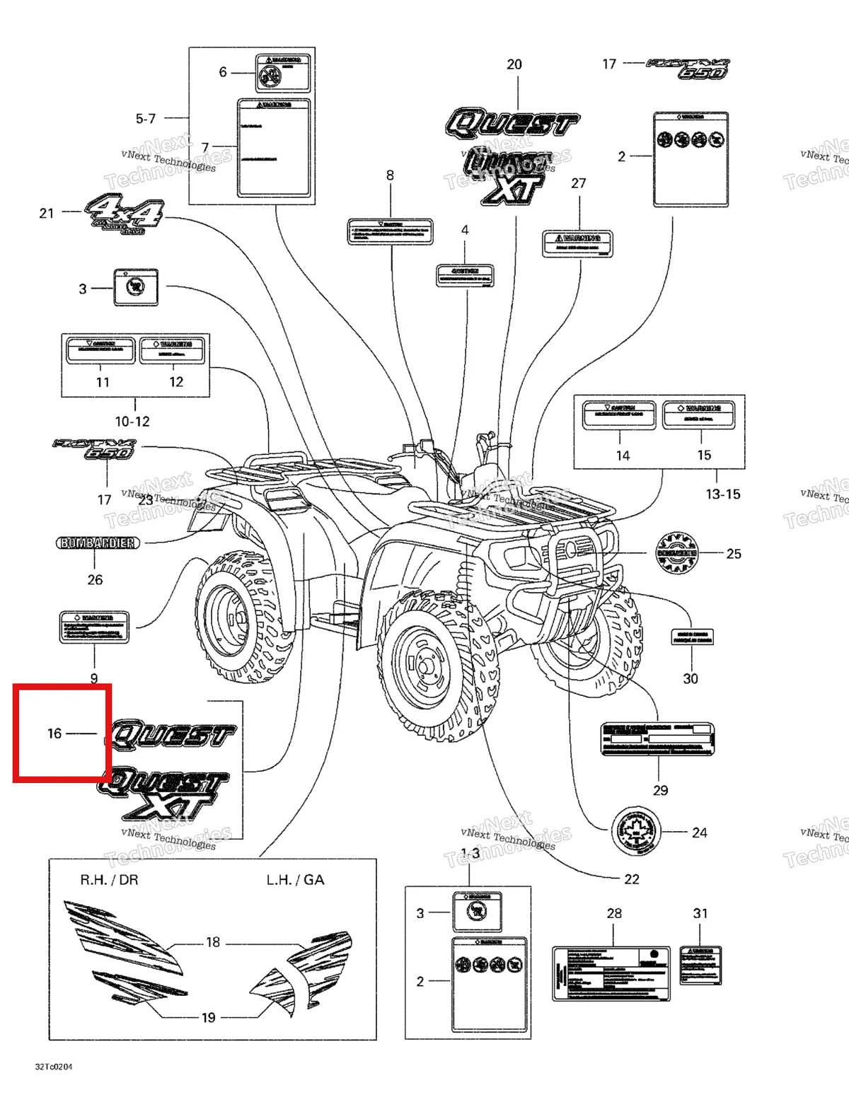 Деталь 704900164 на схеме узла 2002 Can-Am Quest Decals