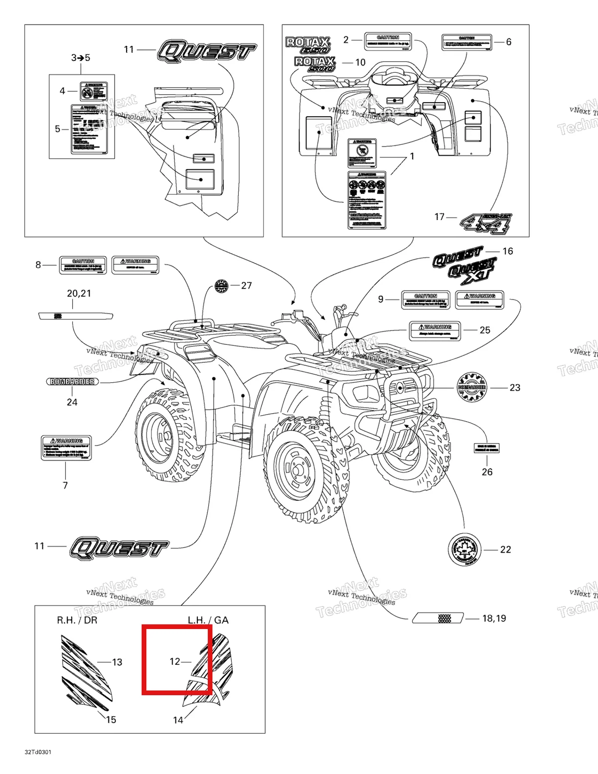 Деталь 704900168 на схеме узла 2003 Can-Am Quest 500 Decals