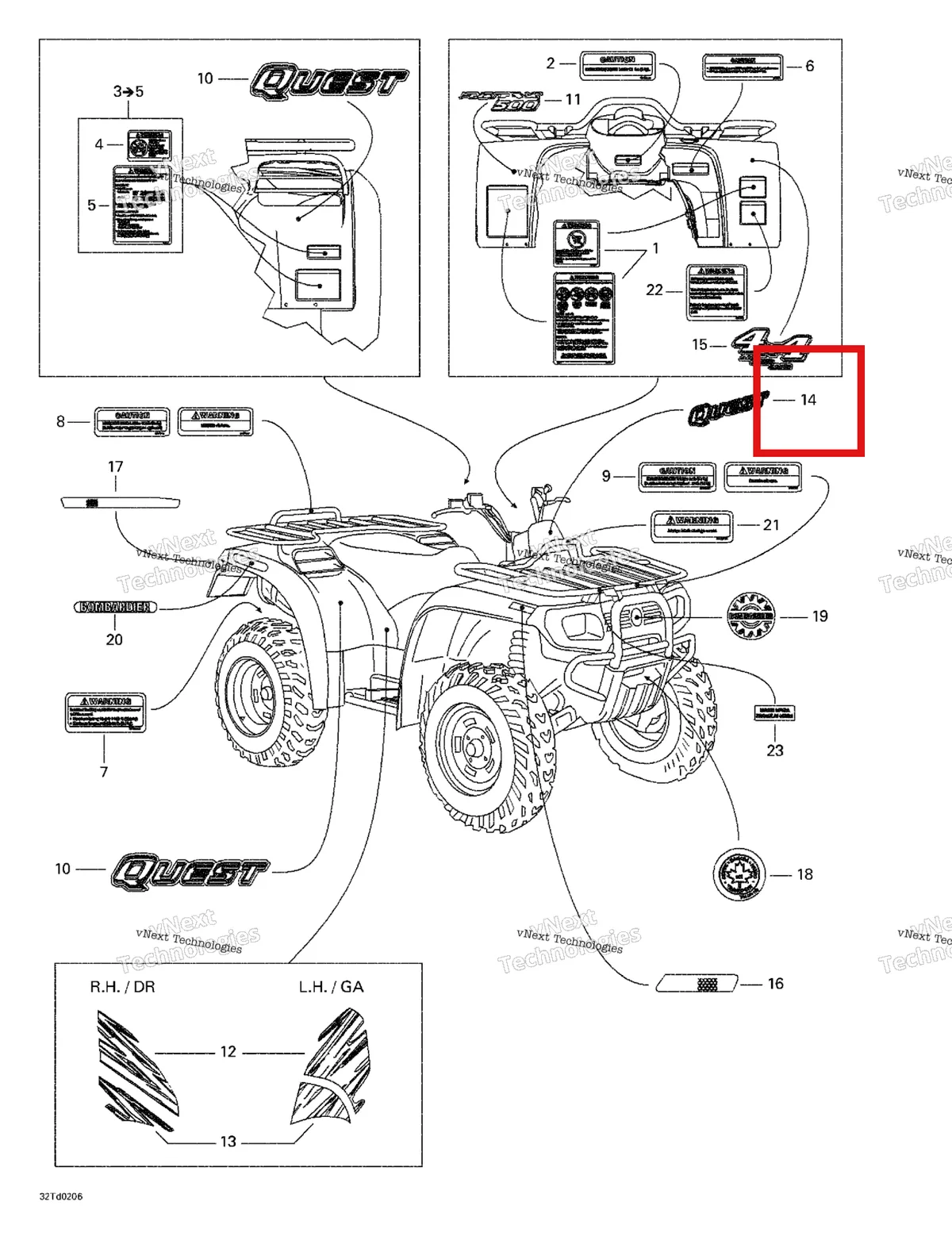 Деталь 704900175 на схеме узла 2002 Can-Am Quest, Blue/bleu Decals