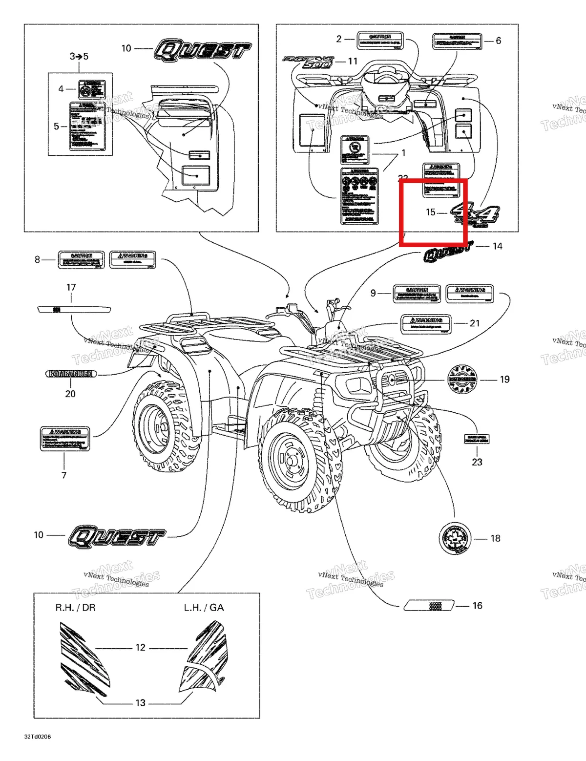 Деталь 704900177 на схеме узла 2002 Can-Am Quest, Blue/bleu Decals
