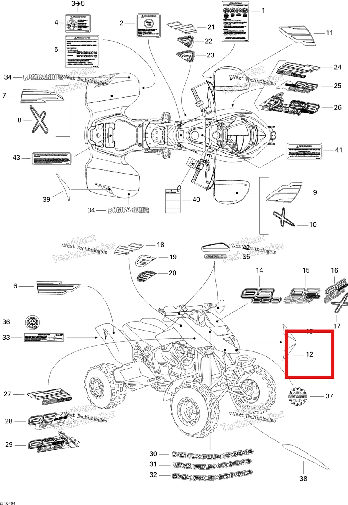 Деталь 704900236 на схеме узла 2004 Can-Am DS 650/DS 650 Baja/X Decals