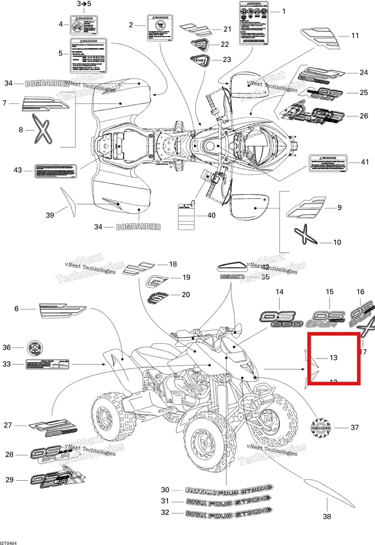 Деталь 704900237 на схеме узла 2004 Can-Am DS 650/DS 650 Baja/X Decals