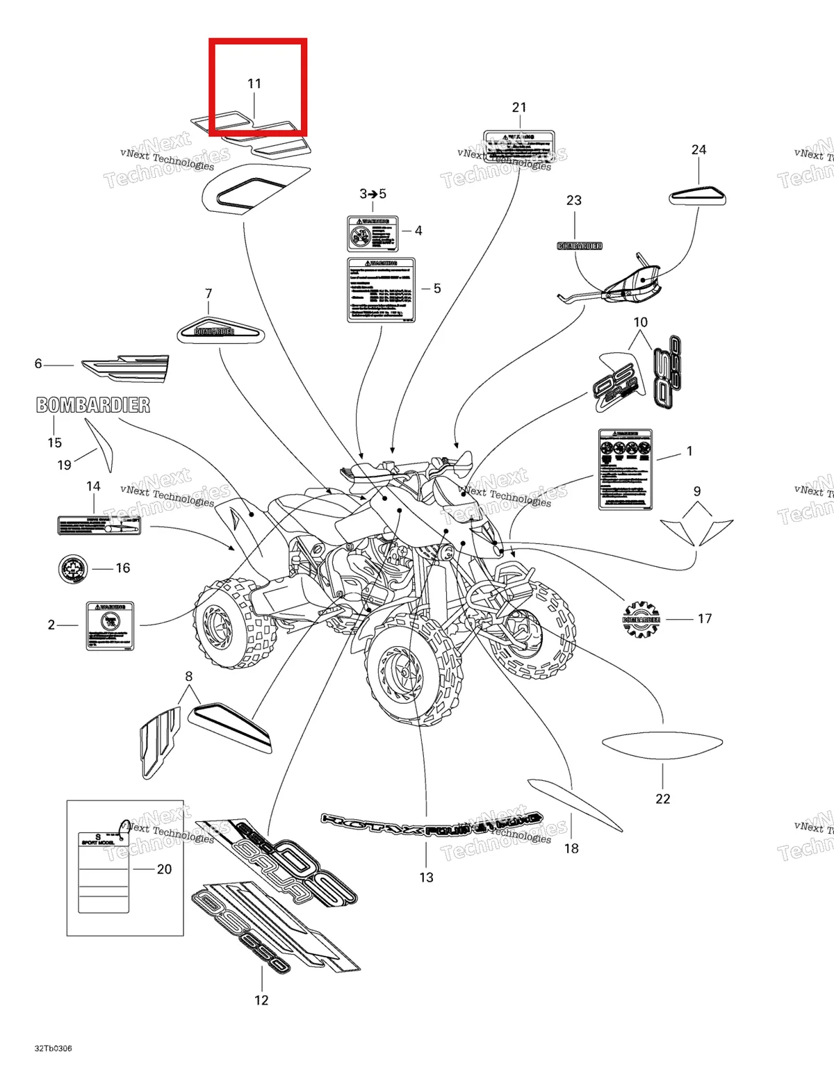 Деталь 704900239 на схеме узла 2003 Can-Am DS 650 Baja Decals