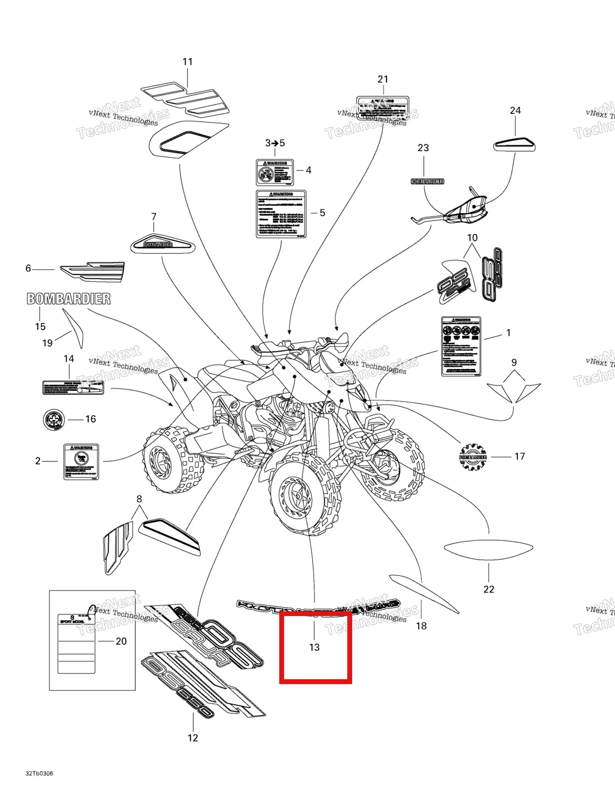 Деталь 704900243 на схеме узла 2003 Can-Am DS 650 Baja Decals