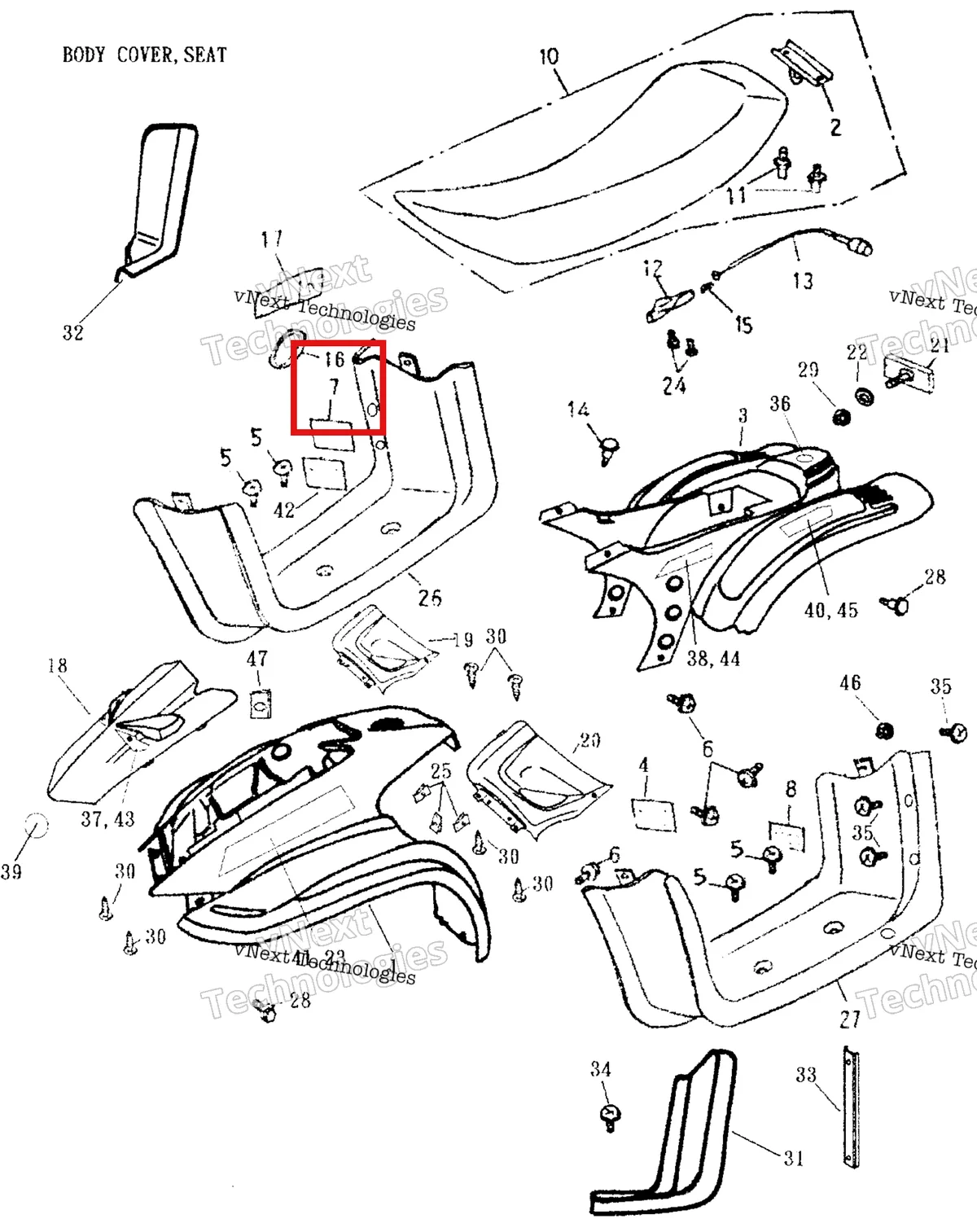 Деталь 704900300 на схеме узла 2006 Can-Am Mini DS 50 2-strokes Body Cover, Seat