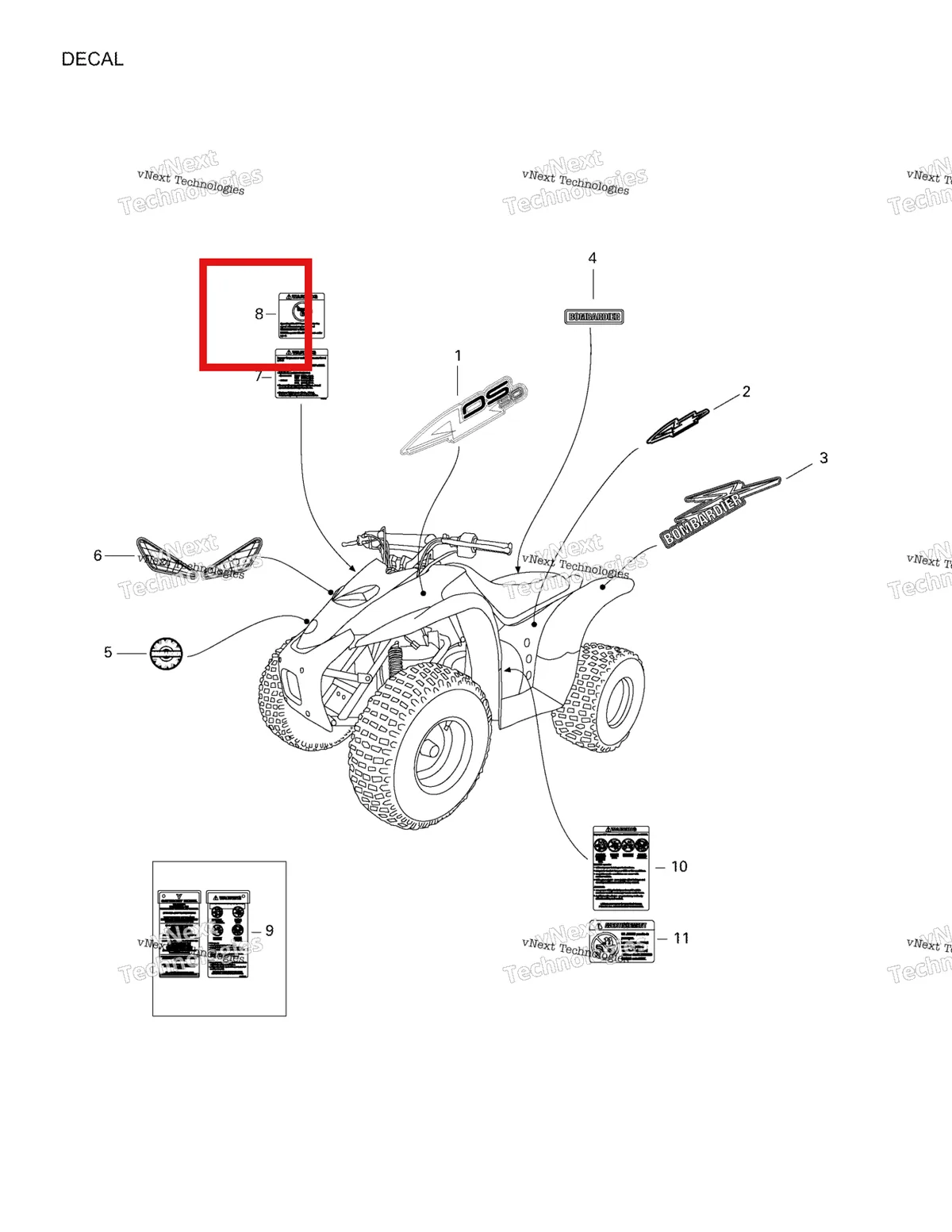 Деталь 704900317 на схеме узла 2003 Can-Am Mini DS 90 2-strokes Decals 170A-25