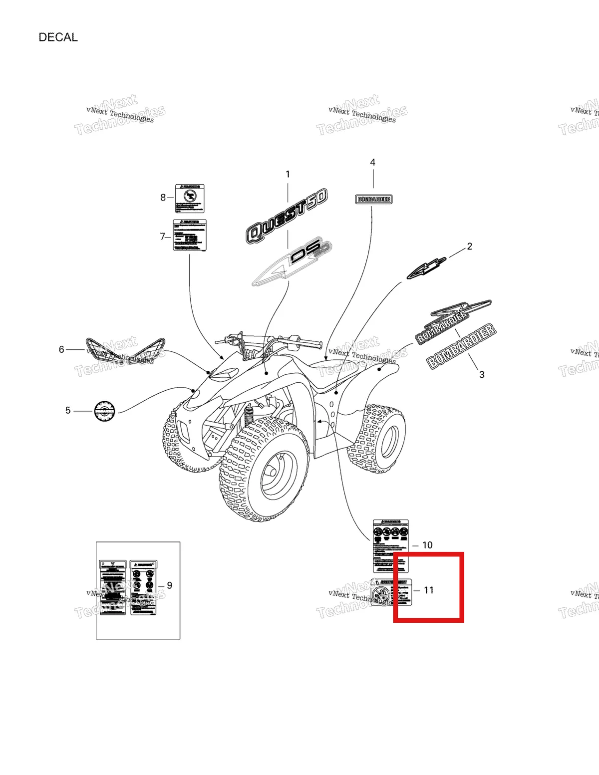 Деталь 704900320 на схеме узла 2003 Can-Am Mini DS 50 2-strokes Decals, Ds50