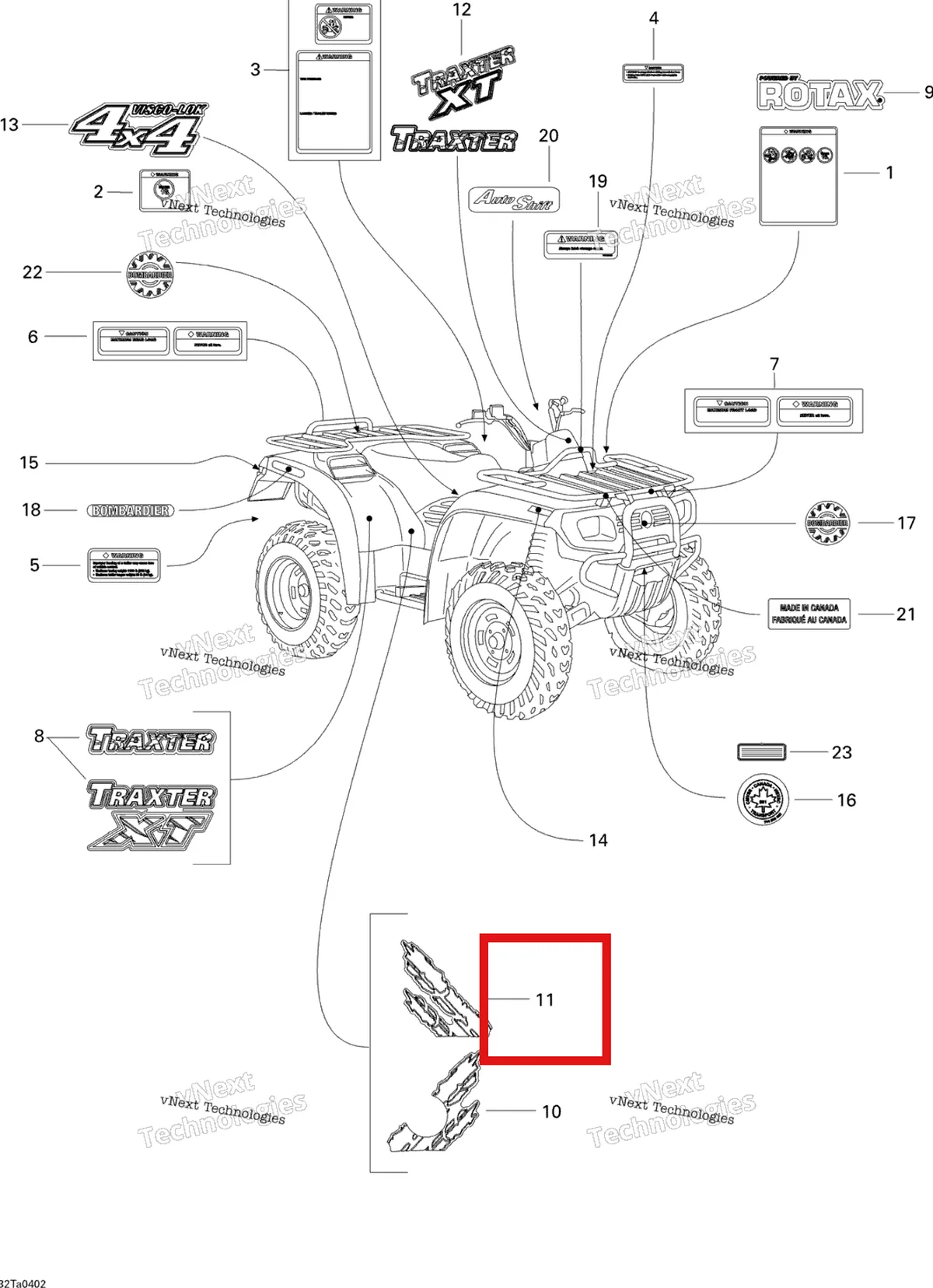 Деталь 704900341 на схеме узла 2004 Can-Am Traxter Auto Std & XT Decals