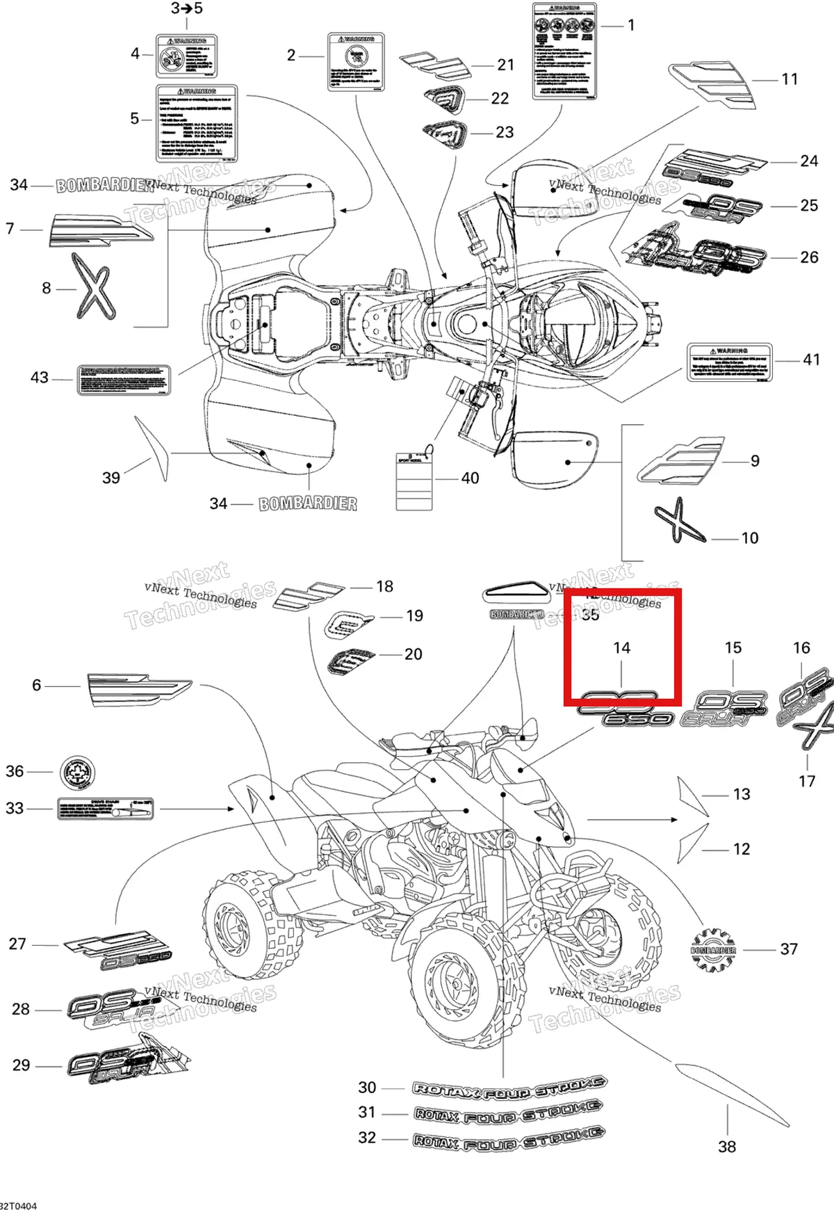 Деталь 704900390 на схеме узла 2004 Can-Am DS 650/DS 650 Baja/X Decals