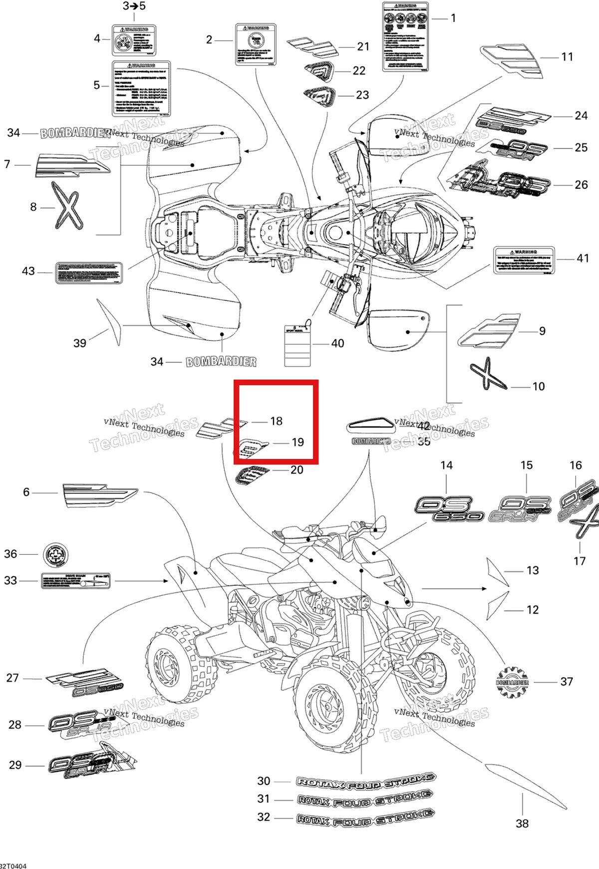 Деталь 704900391 на схеме узла 2004 Can-Am DS 650/DS 650 Baja/X Decals