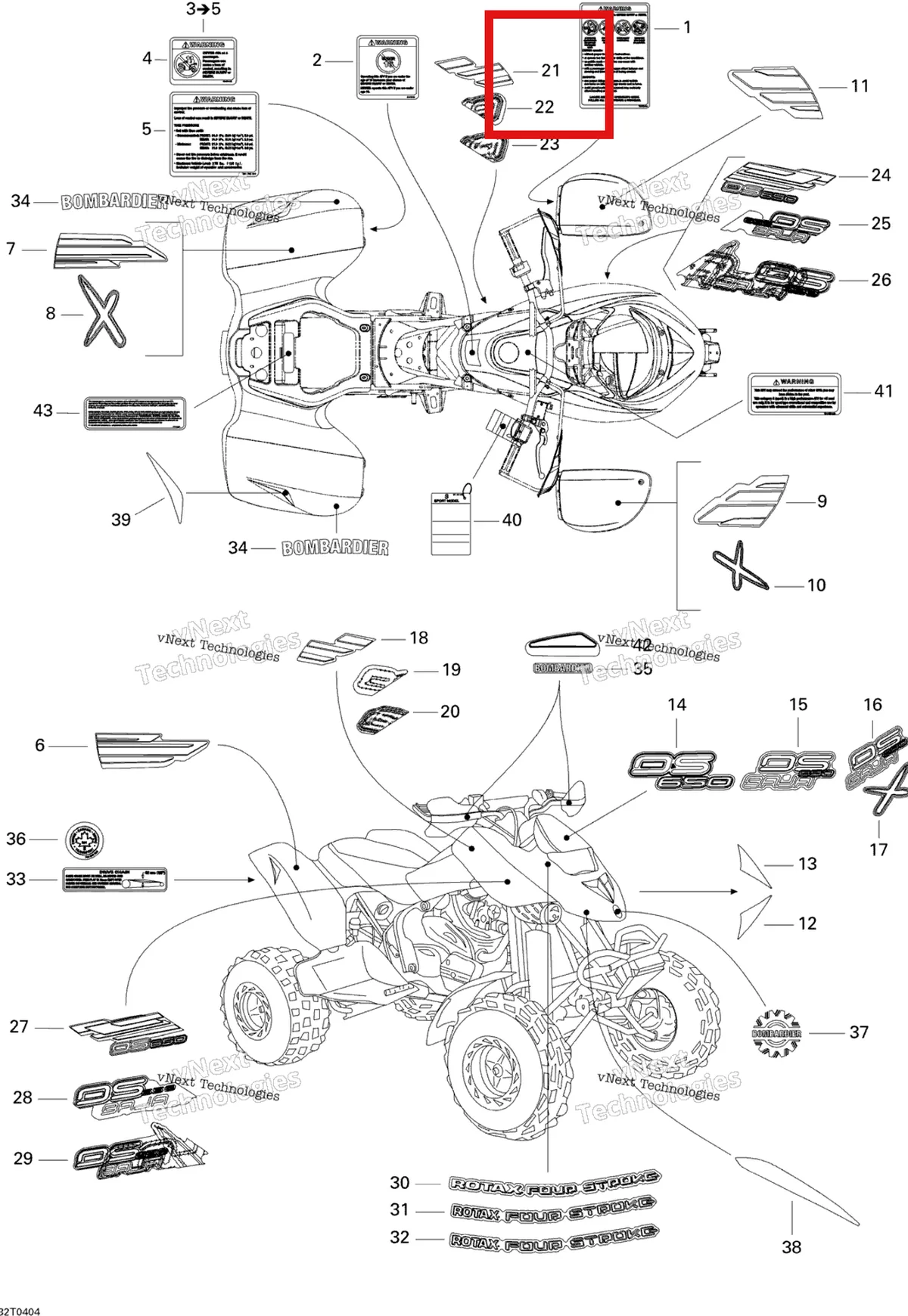 Деталь 704900392 на схеме узла 2004 Can-Am DS 650/DS 650 Baja/X Decals