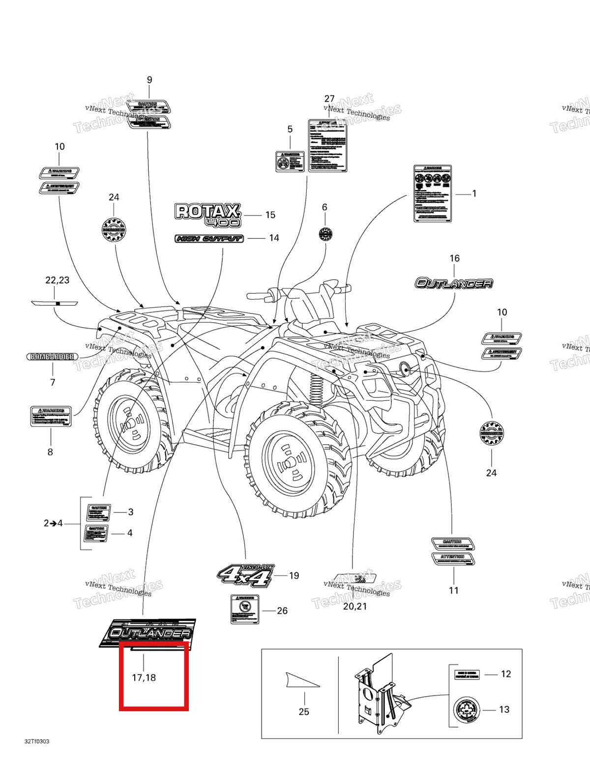 Деталь 704900425 на схеме узла 2003 Can-Am Outlander 400 Decals