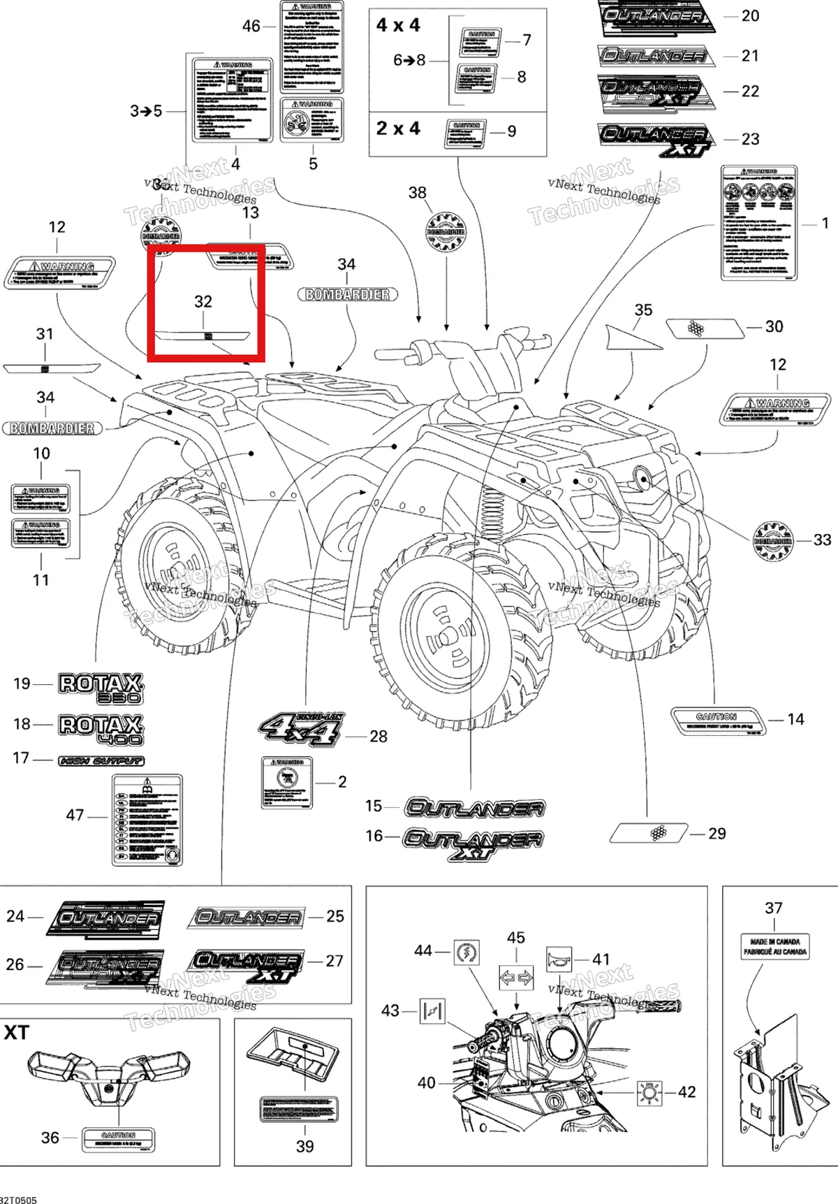 Деталь 704900431 на схеме узла 2005 Can-Am Outlander 330/400 STD 2 X 4 Decals