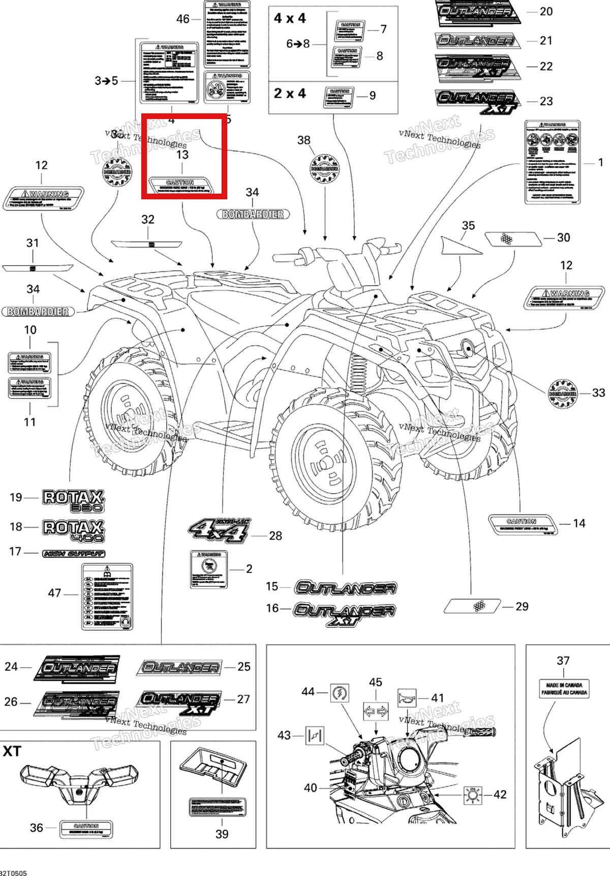 Деталь 704900432 на схеме узла 2005 Can-Am Outlander 330/400 STD 2 X 4 Decals