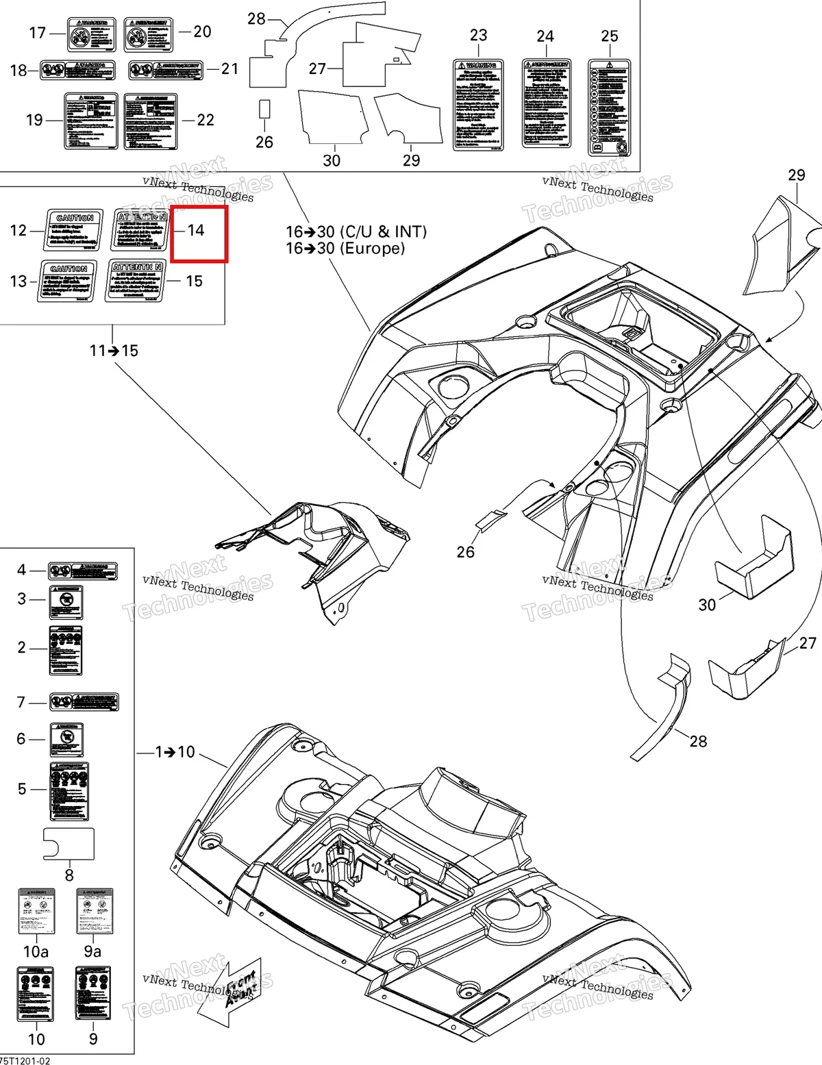 Деталь 704900475 на схеме узла 2013 Can-Am OUTLANDER MAX STD, XT, 400 EFI Fender And Central Panel Kit