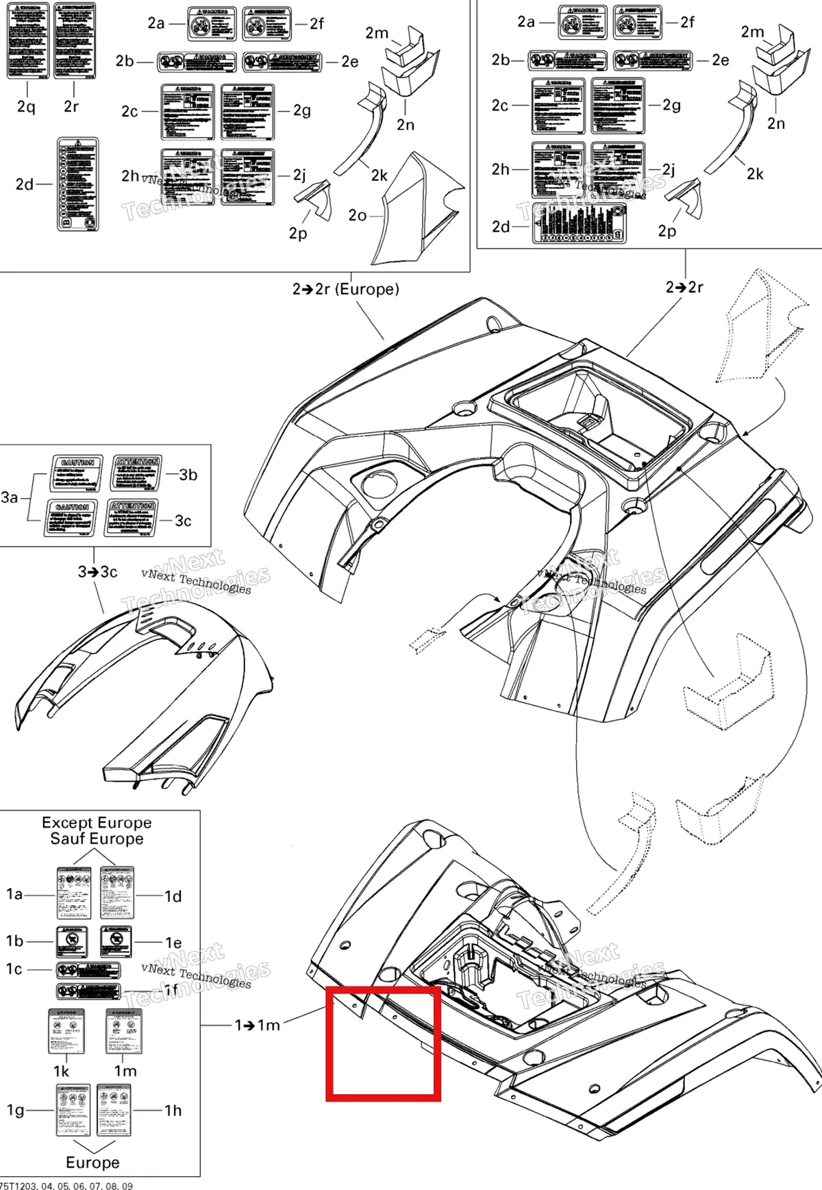 Деталь 704900476 на схеме узла 2012 Can-Am Outlander 500EFI STD & XT Fender And Central Panel Kit