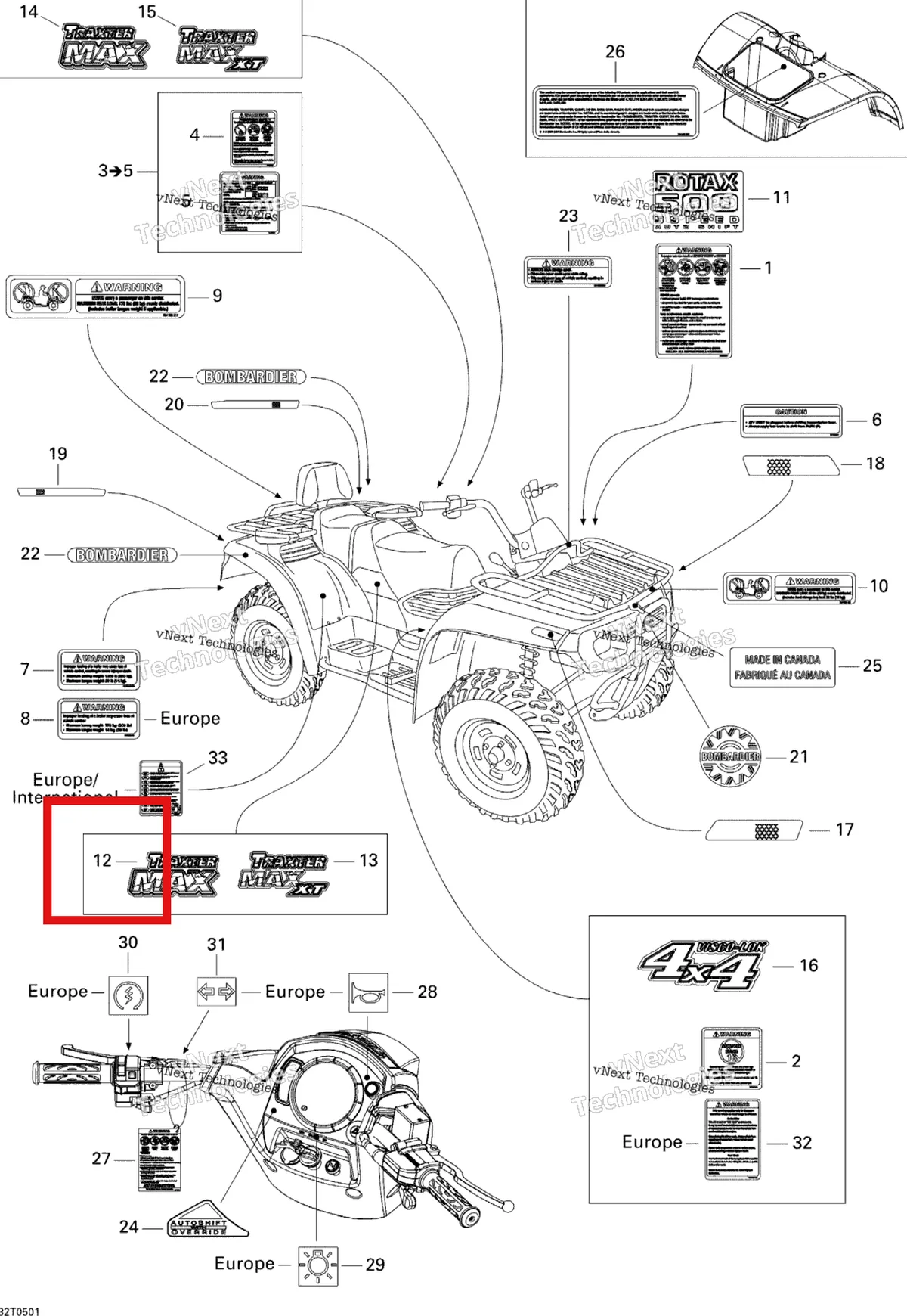 Деталь 704900486 на схеме узла 2005 Can-Am Traxter Max Std & Max XT Decals