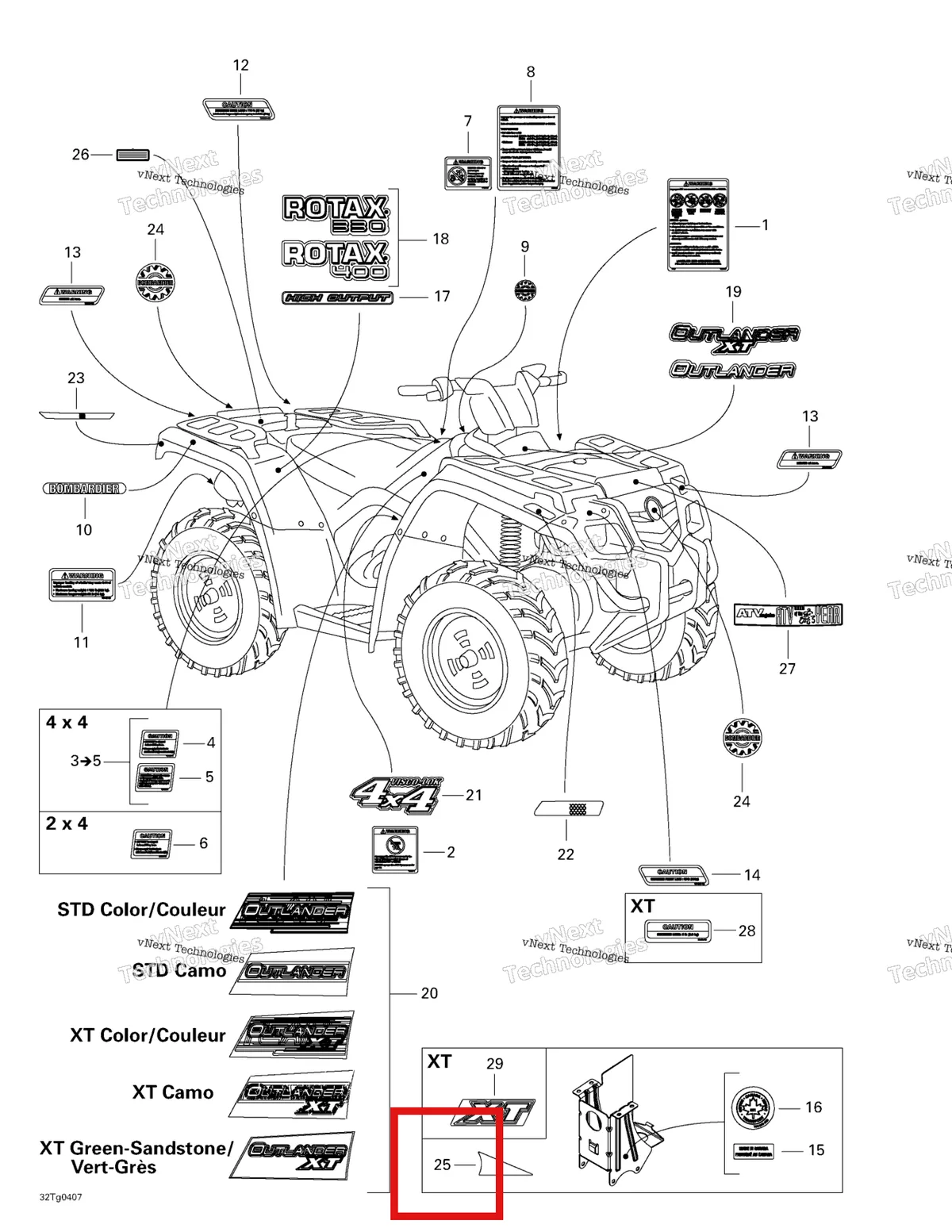 Деталь 704900493 на схеме узла 2004 Can-Am Outlander 330/400 STD 2 X 4 Decals