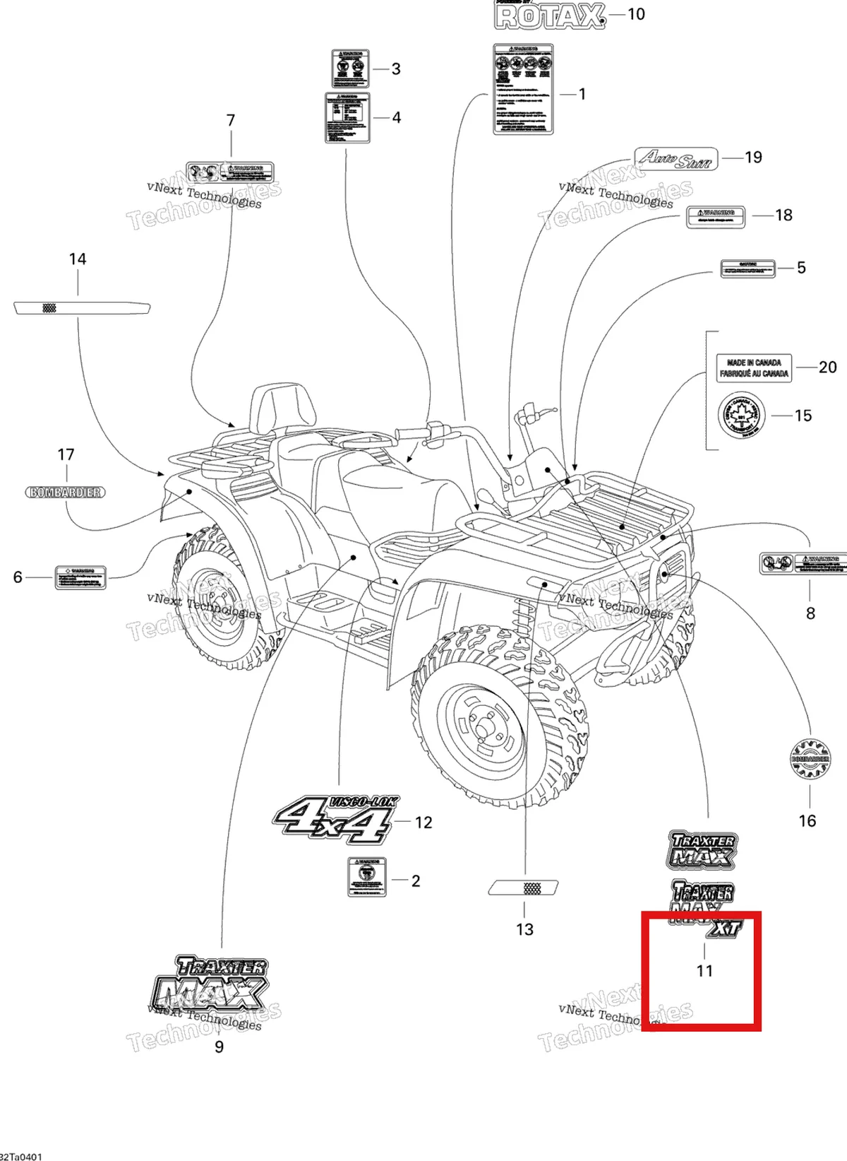 Деталь 704900505 на схеме узла 2004 Can-Am Traxter Max Std & Max XT Decals