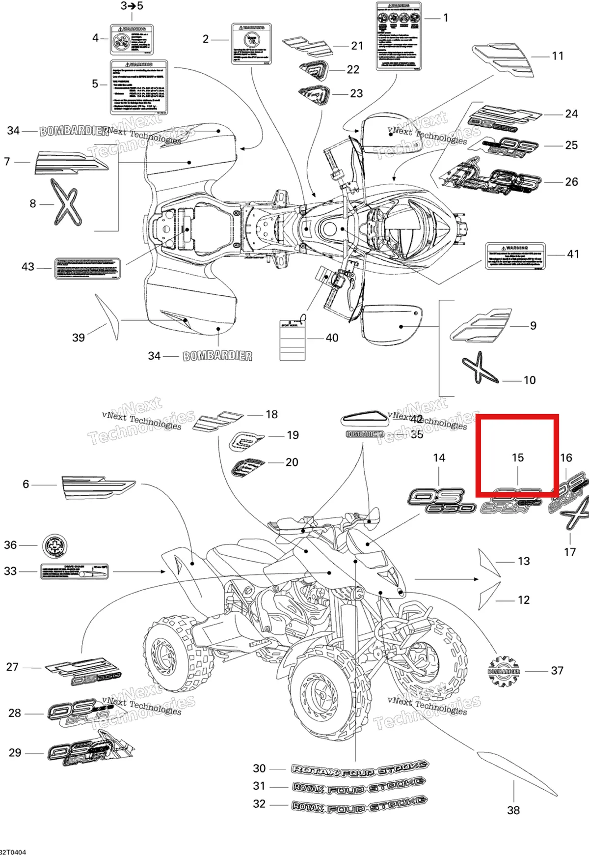 Деталь 704900507 на схеме узла 2004 Can-Am DS 650/DS 650 Baja/X Decals