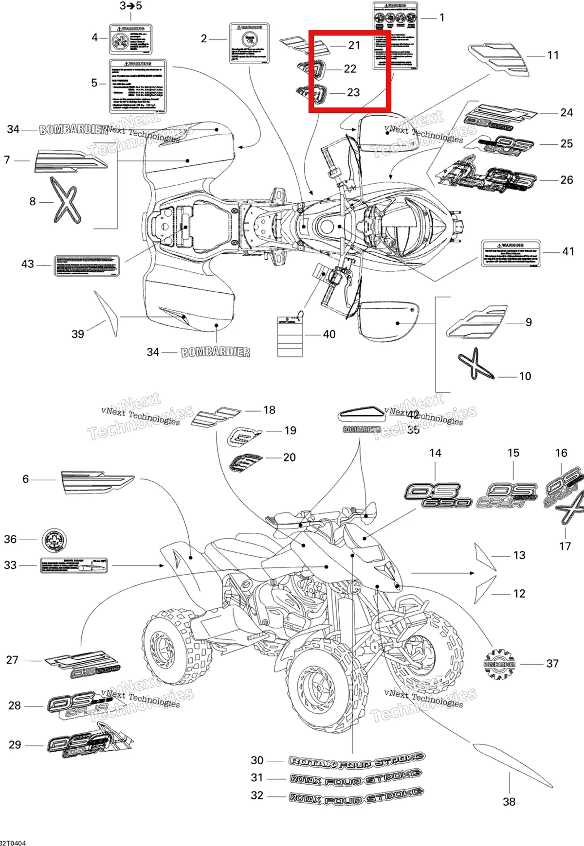 Деталь 704900509 на схеме узла 2004 Can-Am DS 650/DS 650 Baja/X Decals