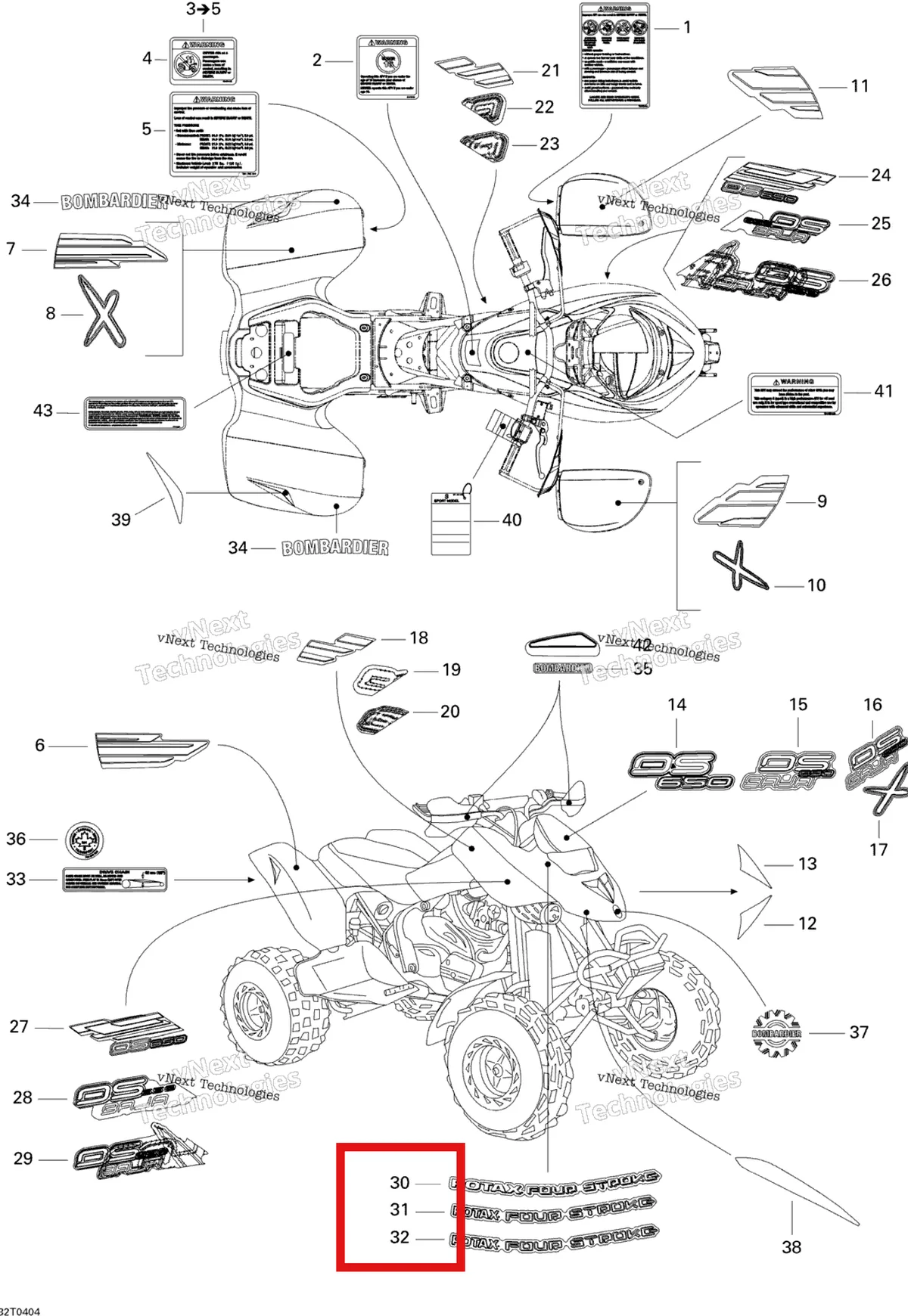 Деталь 704900511 на схеме узла 2004 Can-Am DS 650/DS 650 Baja/X Decals