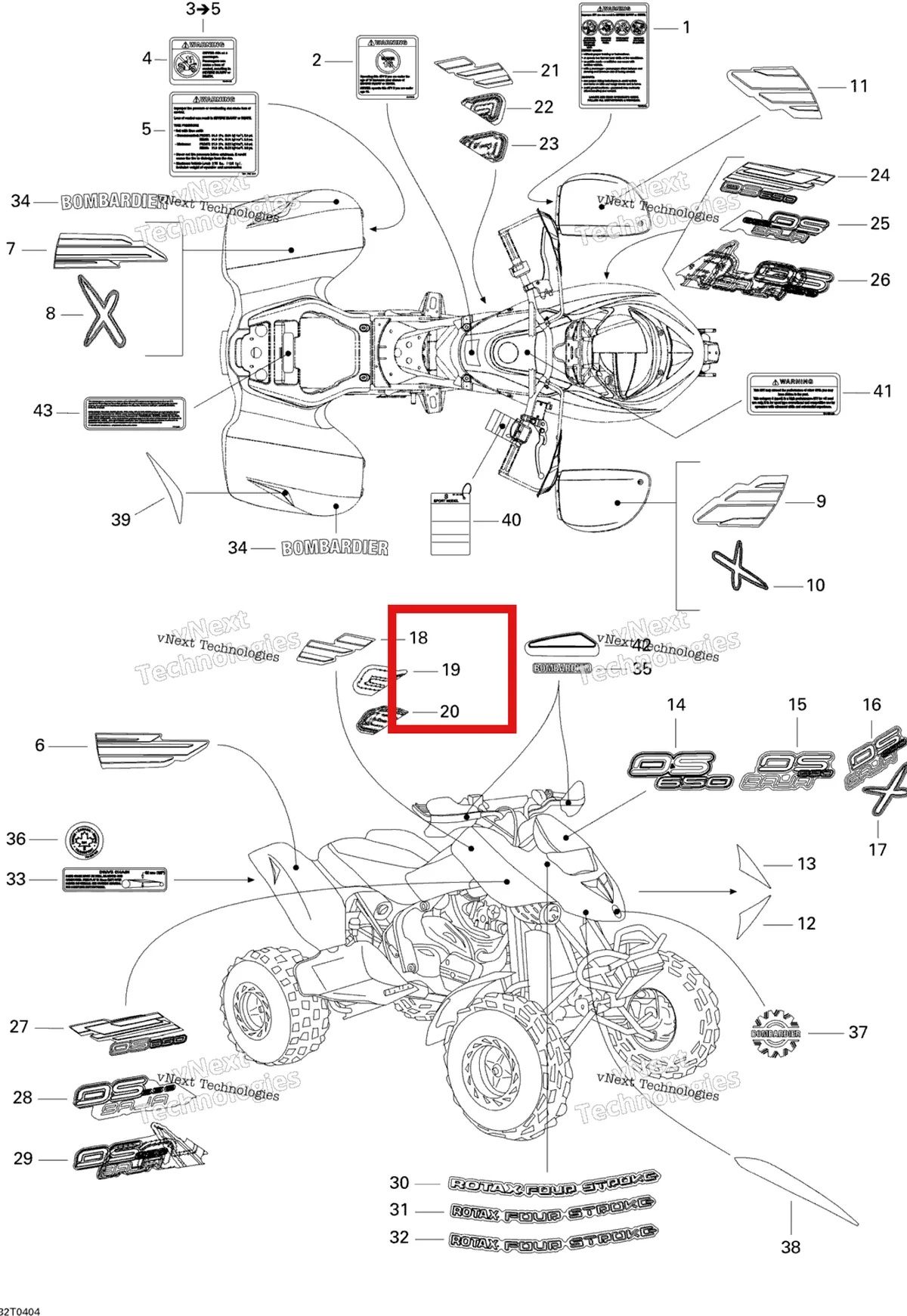Деталь 704900512 на схеме узла 2004 Can-Am DS 650/DS 650 Baja/X Decals