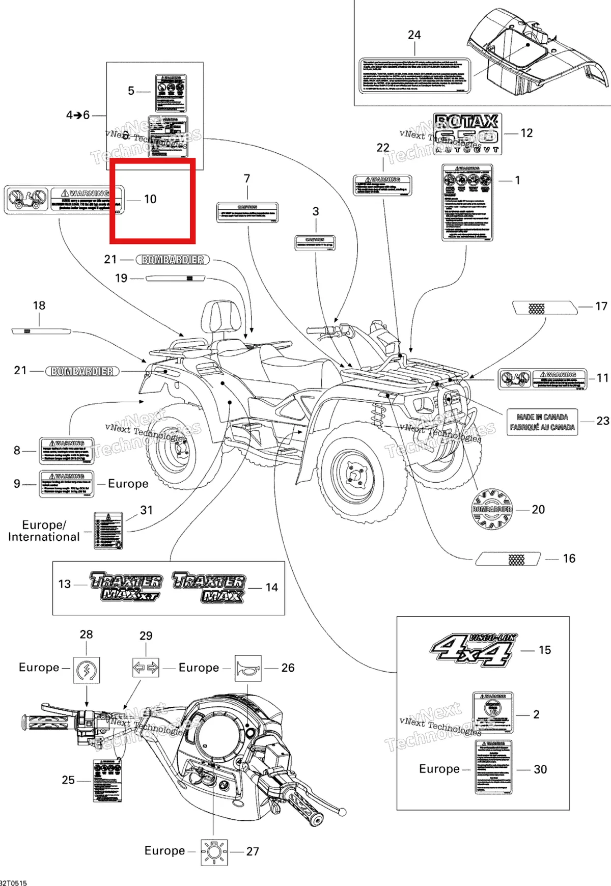 Деталь 704900517 на схеме узла 2005 Can-Am Traxter Max CVT 650 Decals