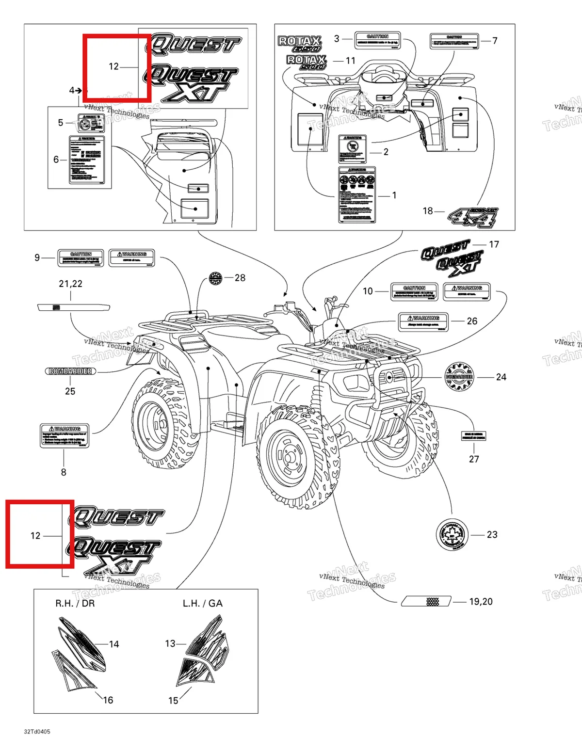 Деталь 704900555 на схеме узла 2004 Can-Am Quest STD Frame And Body