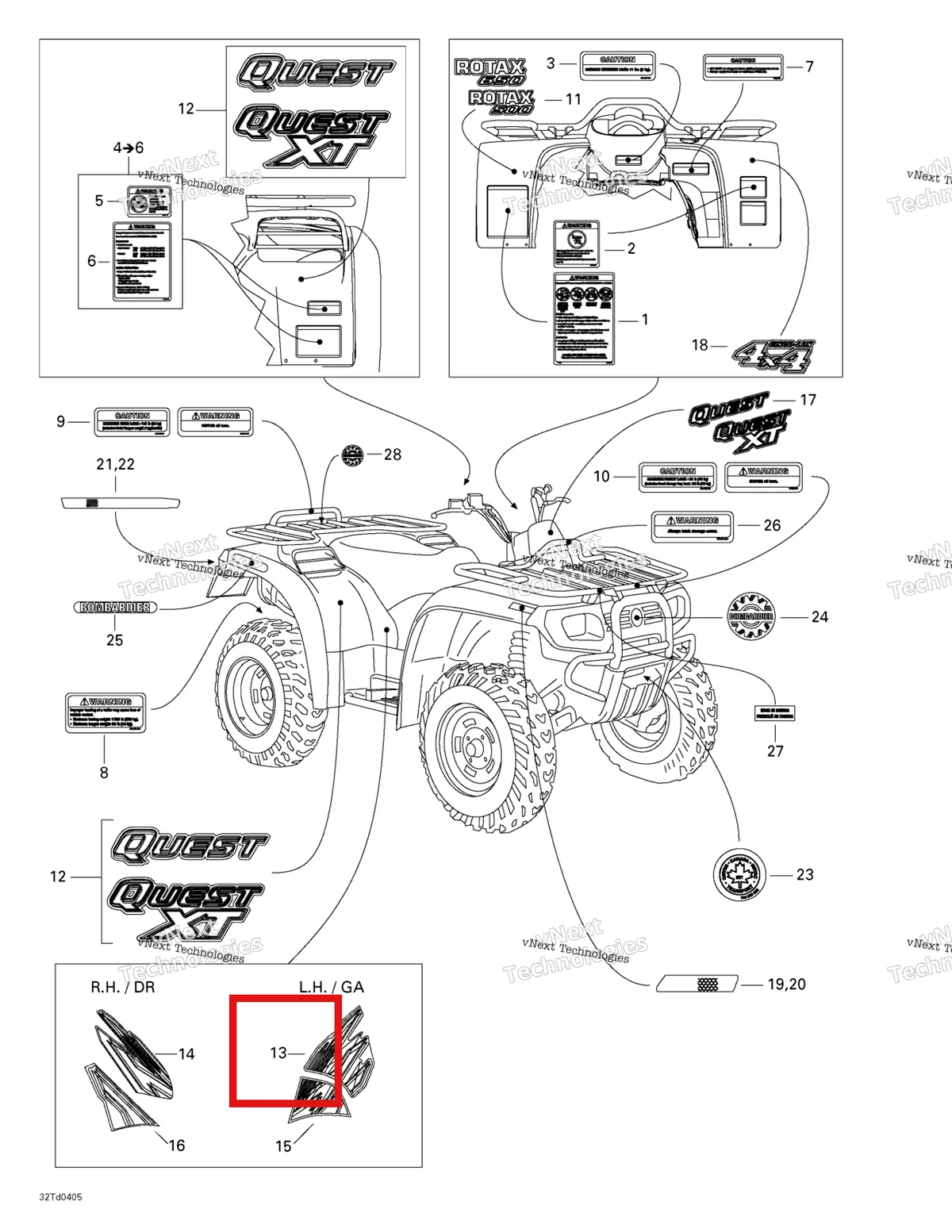Деталь 704900563 на схеме узла 2004 Can-Am Quest STD Frame And Body