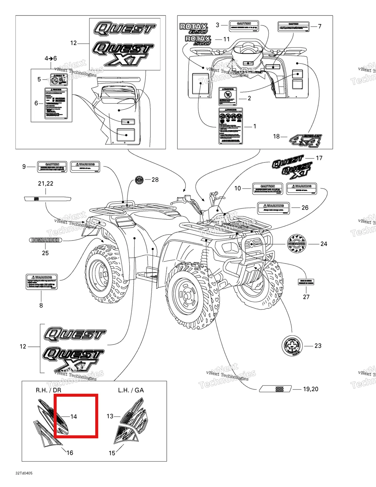 Деталь 704900566 на схеме узла 2004 Can-Am Quest STD Frame And Body