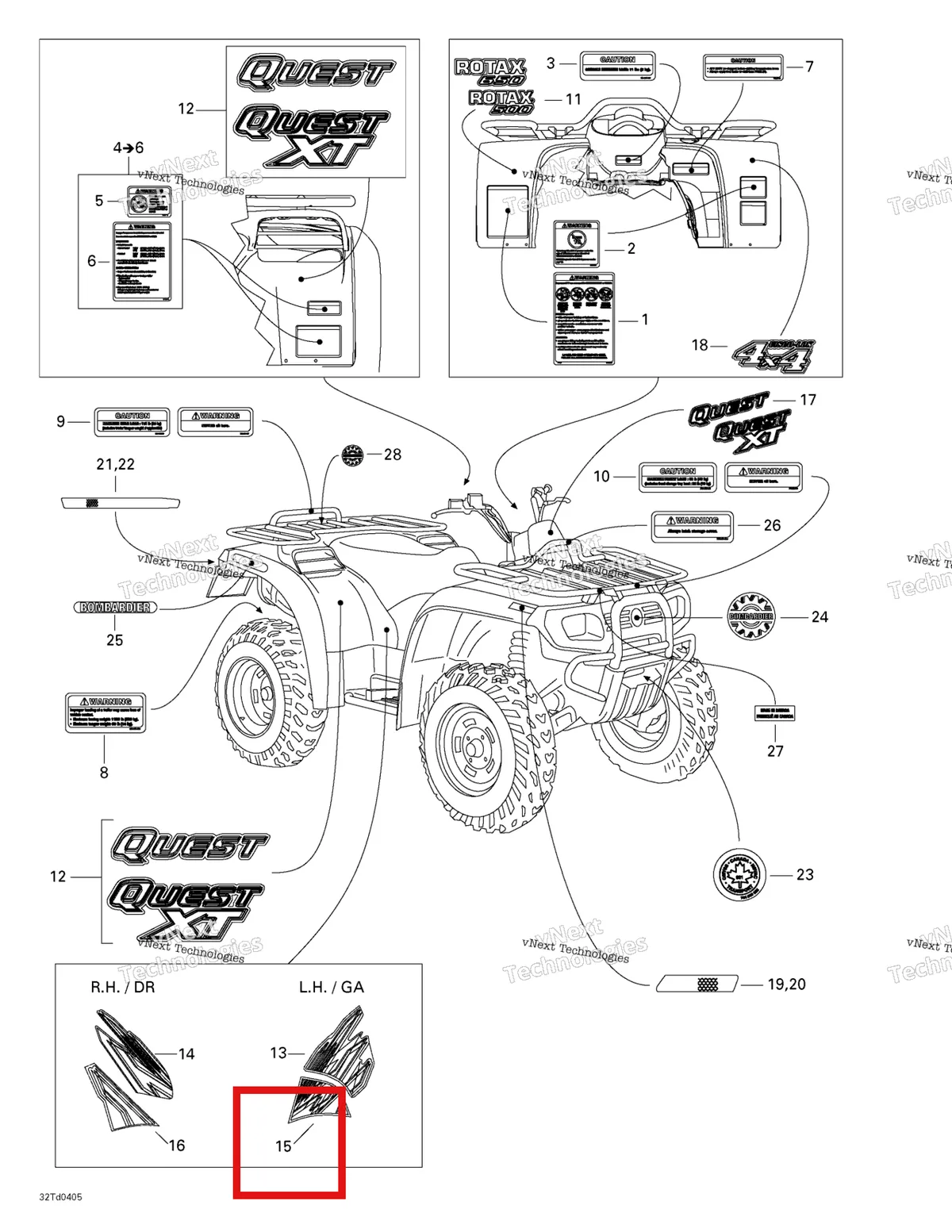 Деталь 704900569 на схеме узла 2004 Can-Am Quest STD Frame And Body