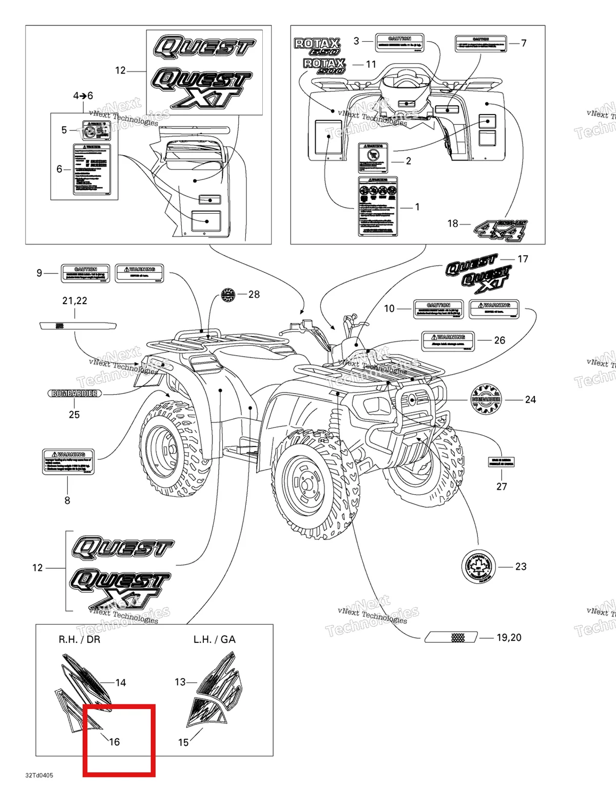 Деталь 704900572 на схеме узла 2004 Can-Am Quest STD Frame And Body