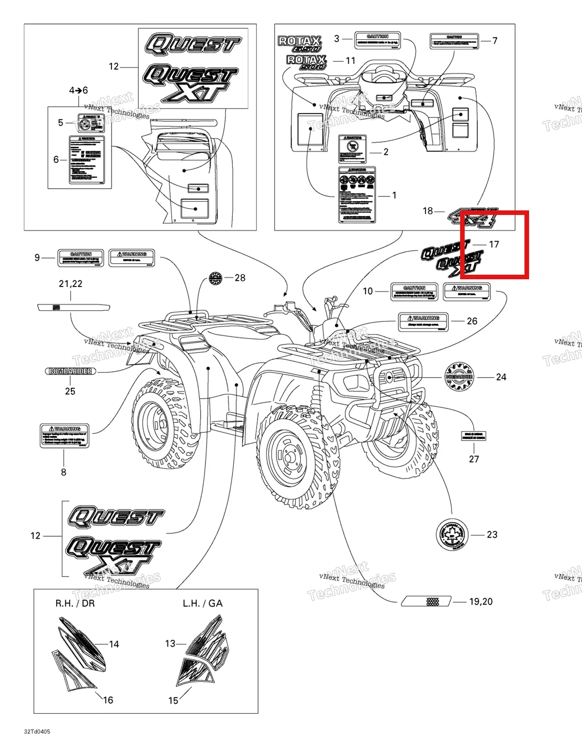 Деталь 704900575 на схеме узла 2004 Can-Am Quest STD Frame And Body