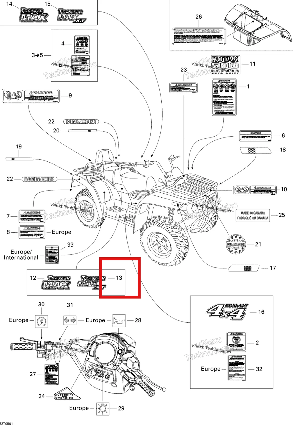 Деталь 704900591 на схеме узла 2005 Can-Am Traxter Max Std & Max XT Decals