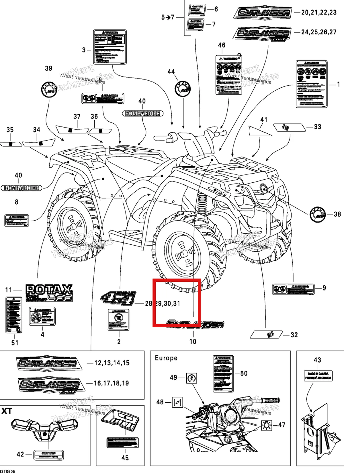 Деталь 704900605 на схеме узла 2006 Can-Am Outlander 400 STD 4 X 4 Decals Std