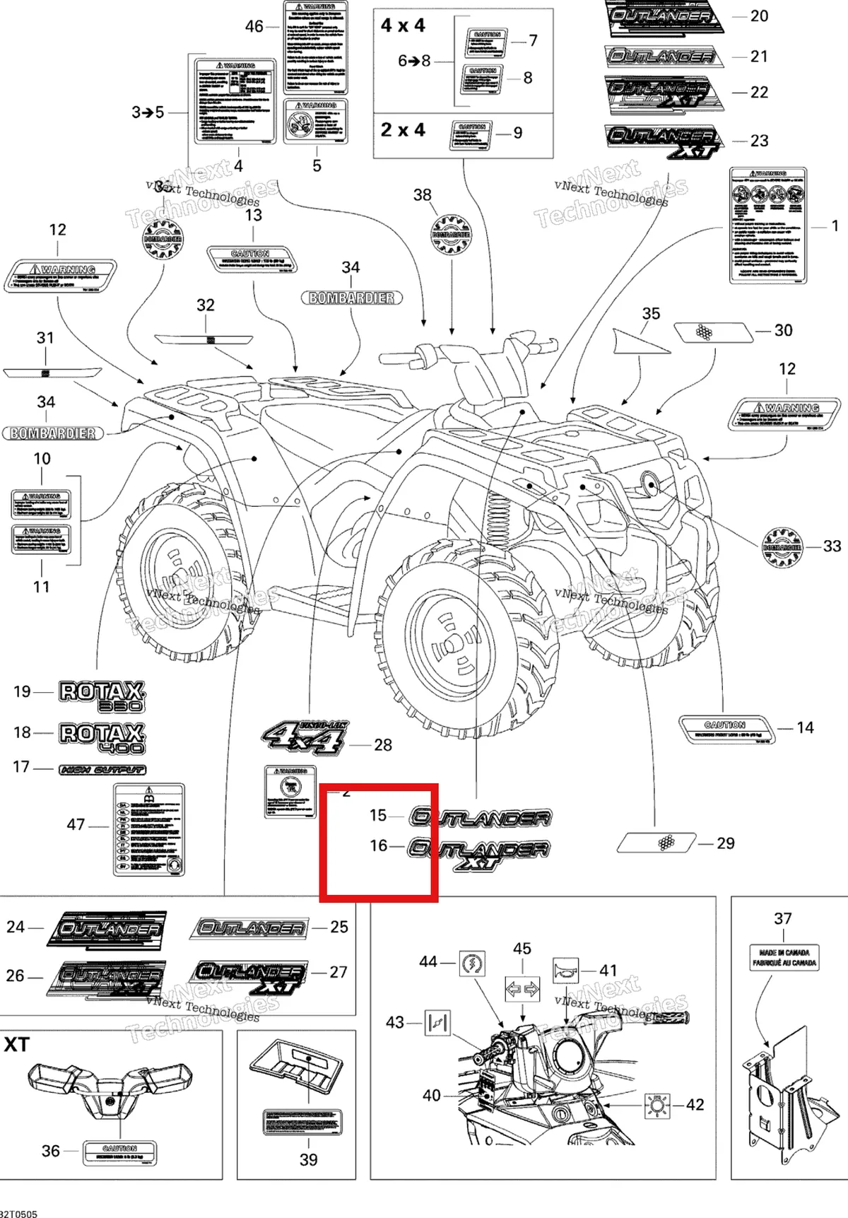 Деталь 704900610 на схеме узла 2005 Can-Am Outlander 330/400 STD 2 X 4 Decals