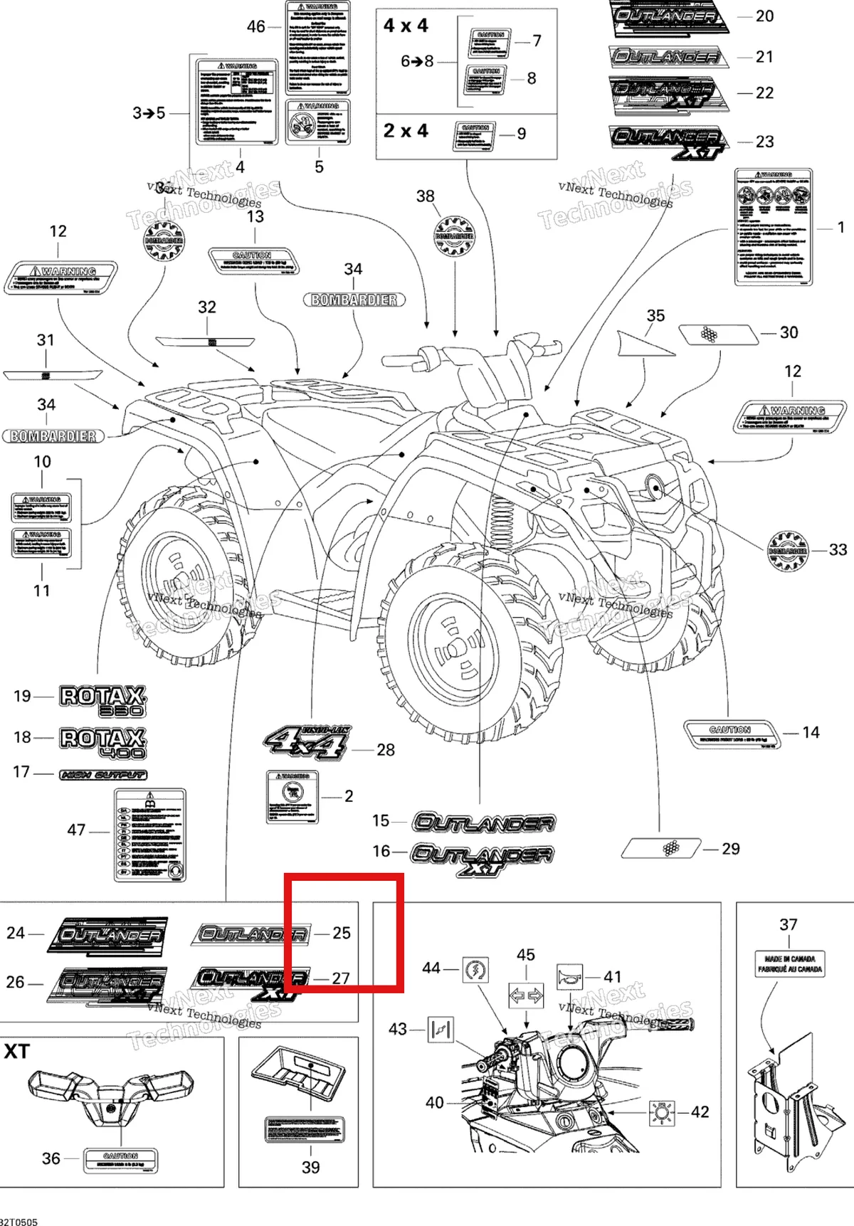 Деталь 704900614 на схеме узла 2005 Can-Am Outlander 330/400 STD 2 X 4 Decals