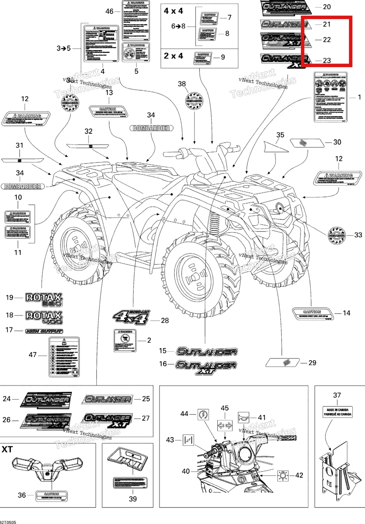 Деталь 704900618 на схеме узла 2005 Can-Am Outlander 330/400 STD 2 X 4 Decals